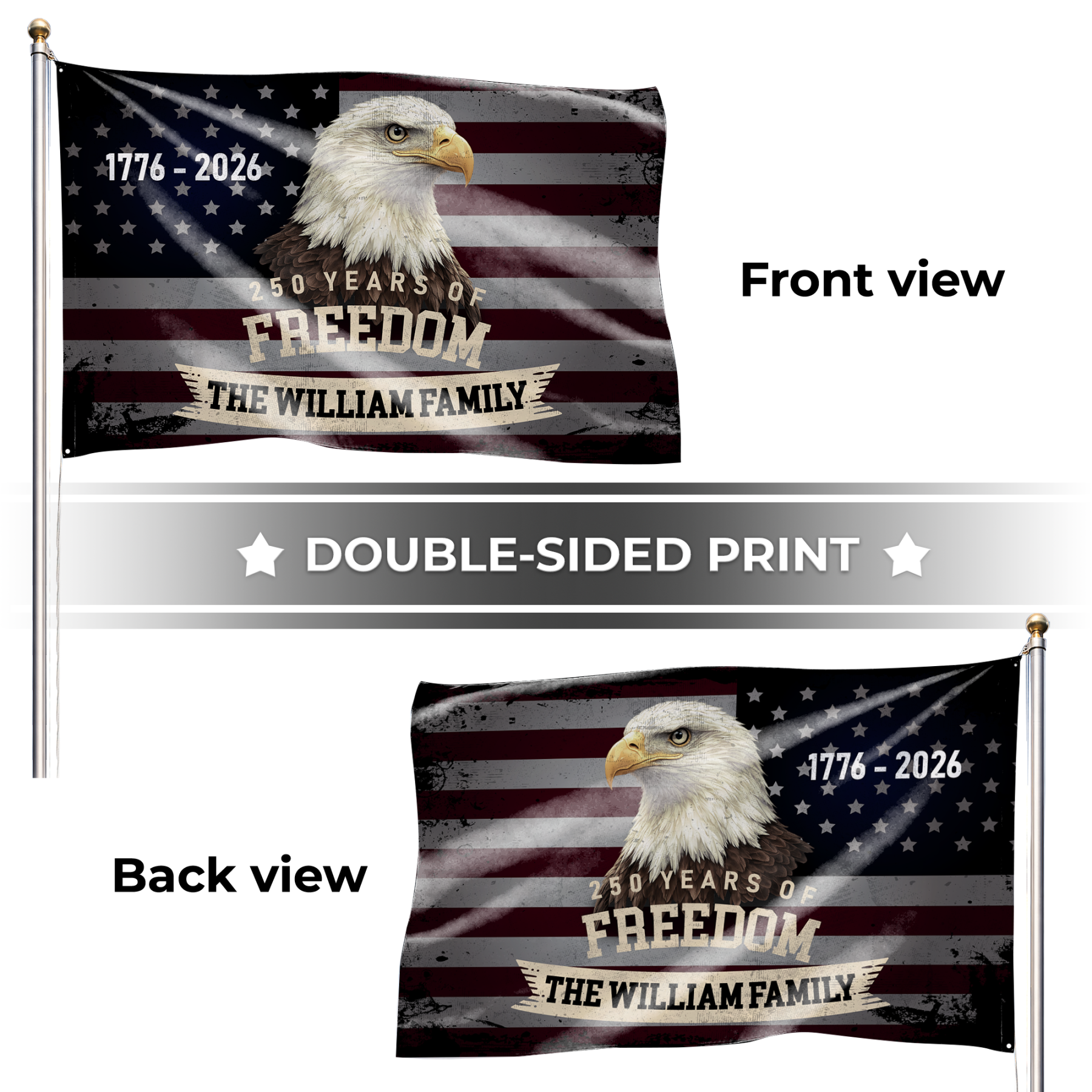Personalized 250 Years of Freedom Vintage Eagle House Flag