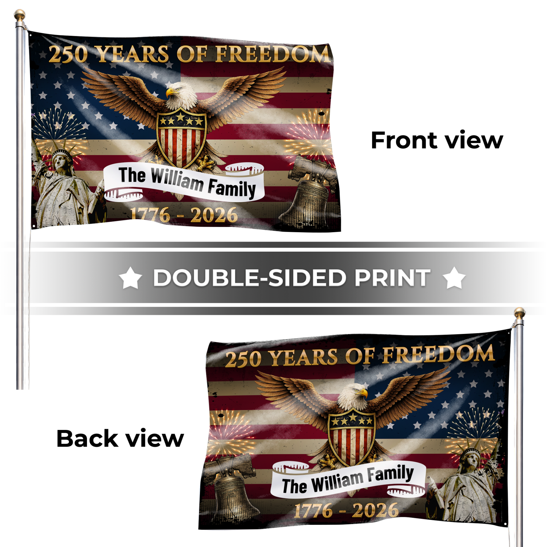 Personalized 250 Years of Freedom Patriotic House Flag
