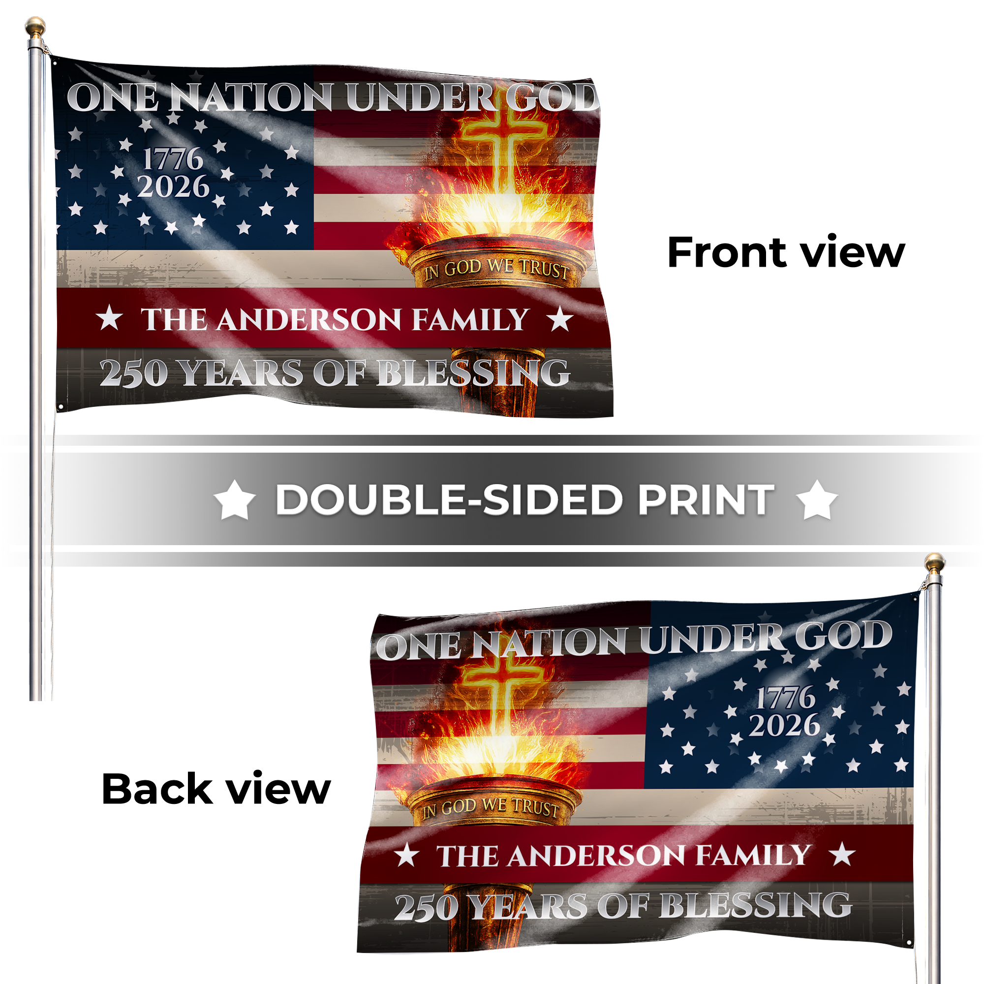Personalized One Nation Under God Torch House Flag