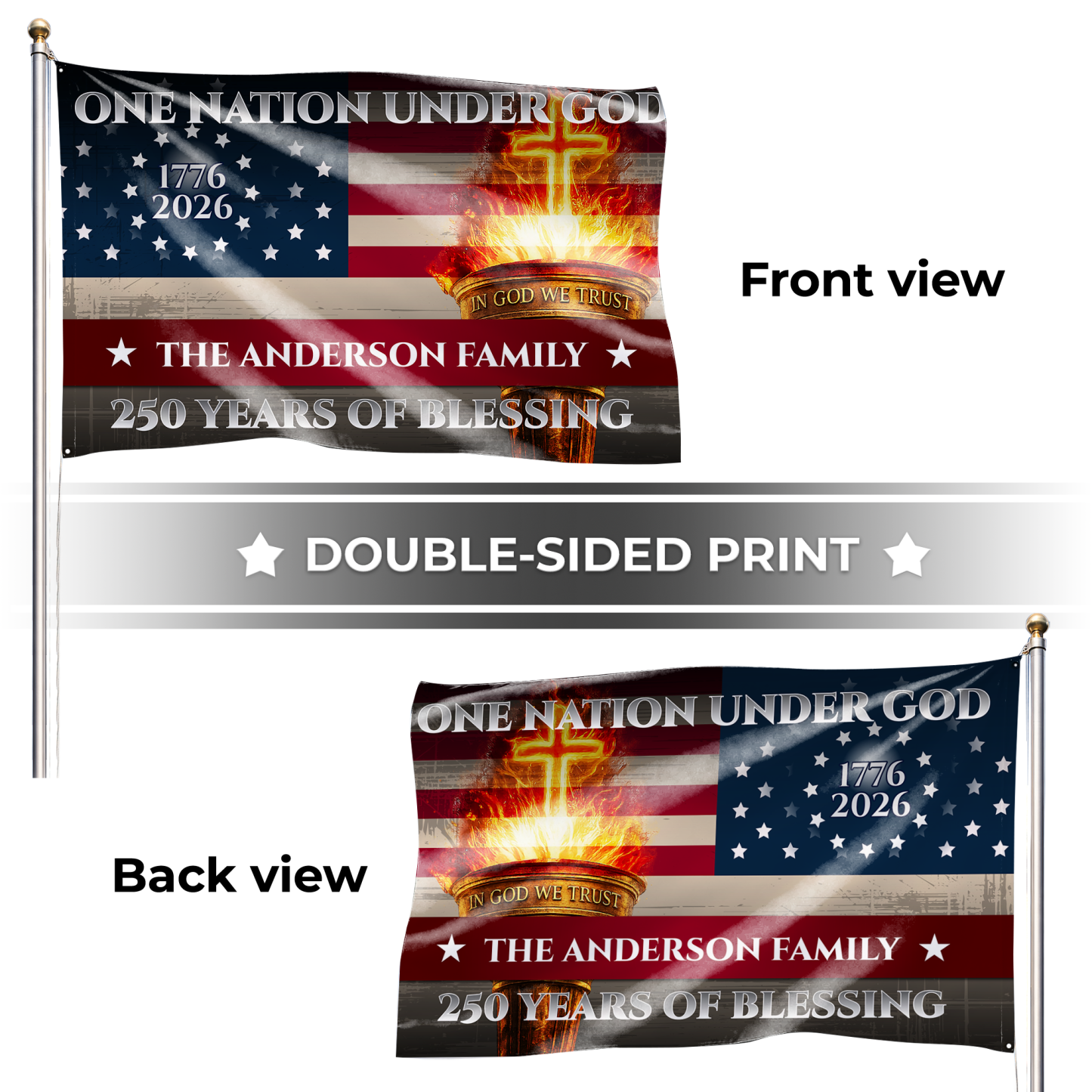 Personalized One Nation Under God Torch House Flag