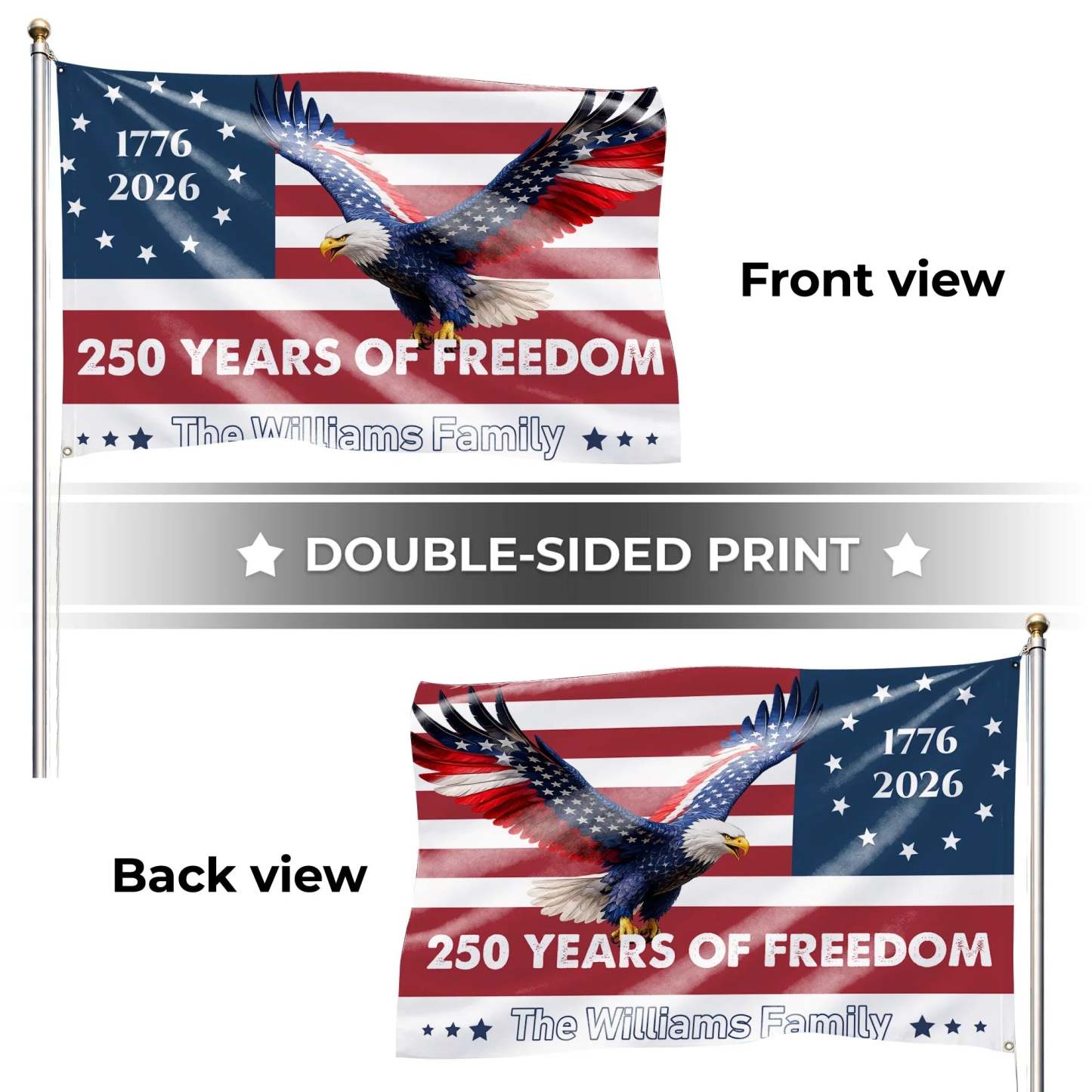 Personalized 250 Years of Freedom Eagle House Flag