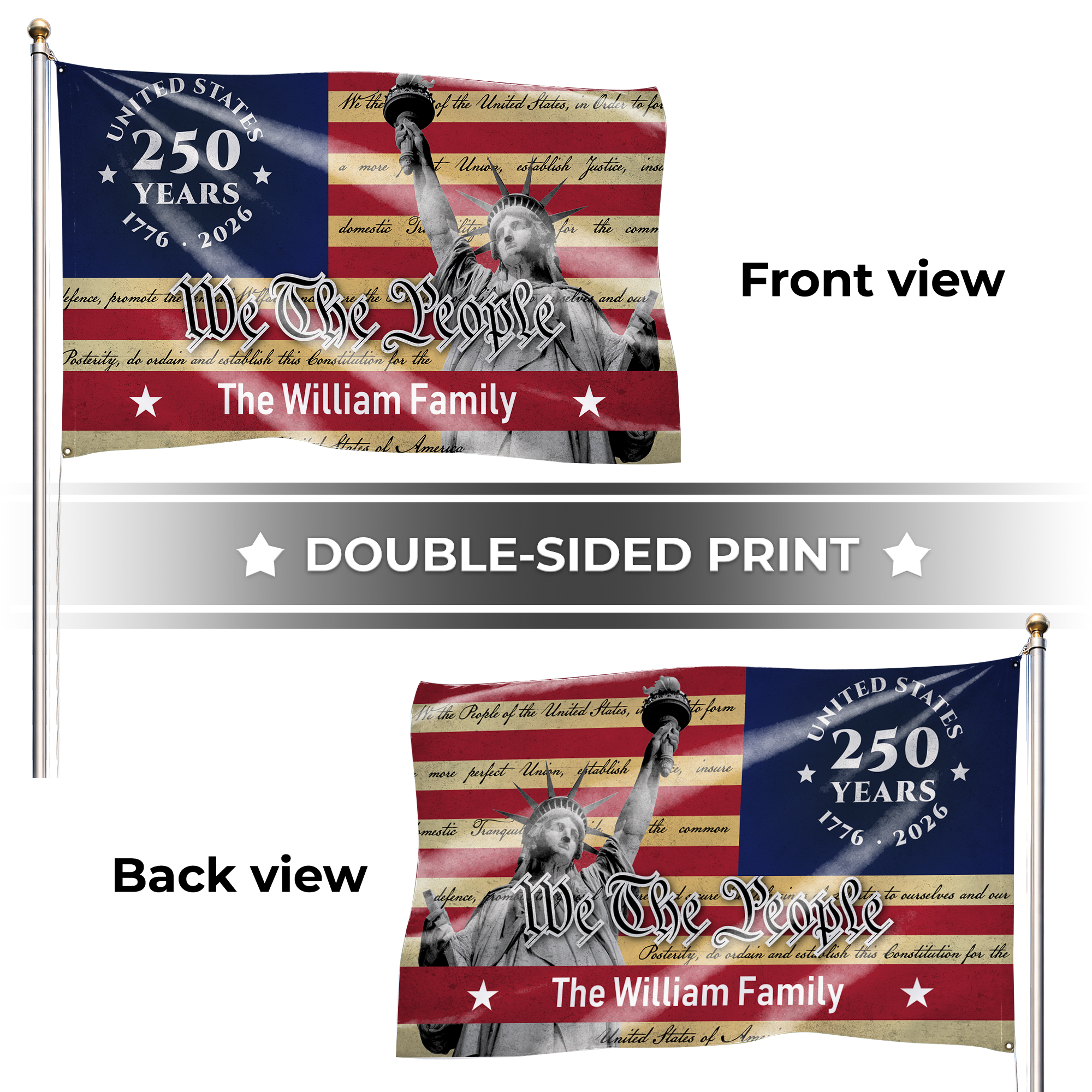 Personalized United States 250 Years Statue of Liberty House Flag