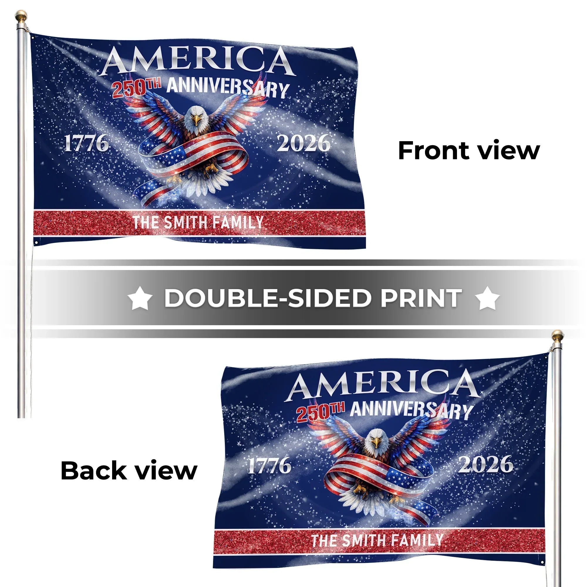 Personalized America 250th Anniversary Eagle House Flag