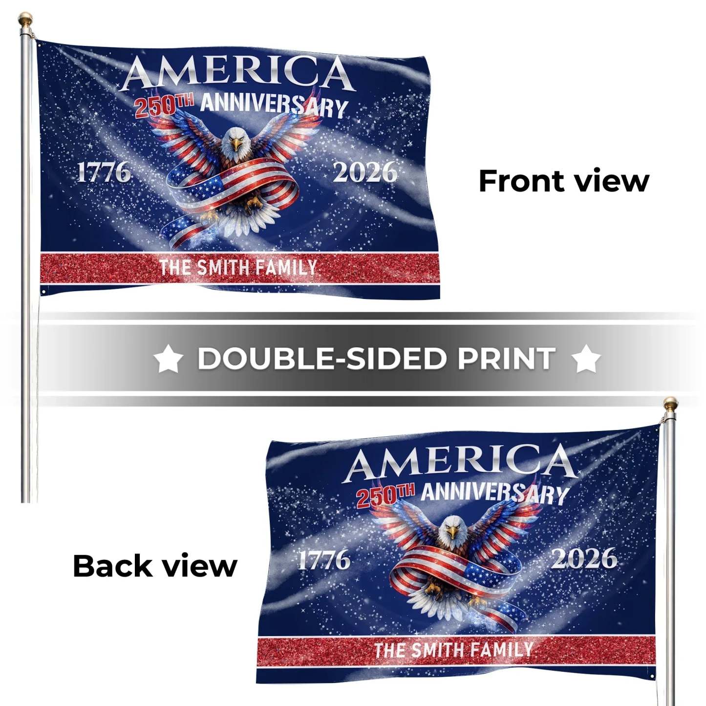 Personalized America 250th Anniversary Eagle House Flag