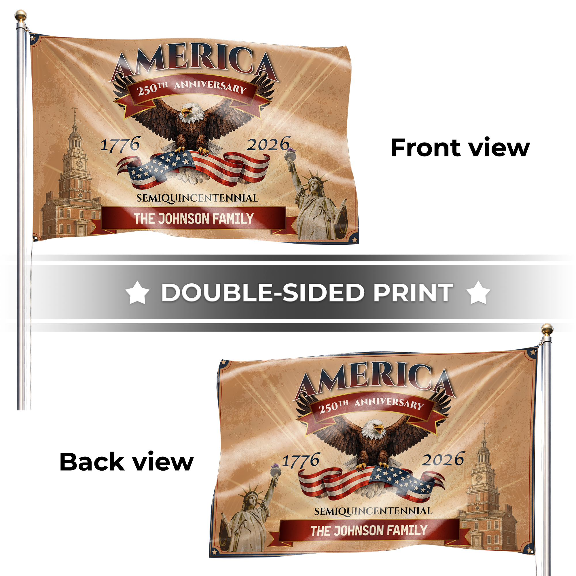Personalized Vintage Patriotic Semiquincentennial House Flag