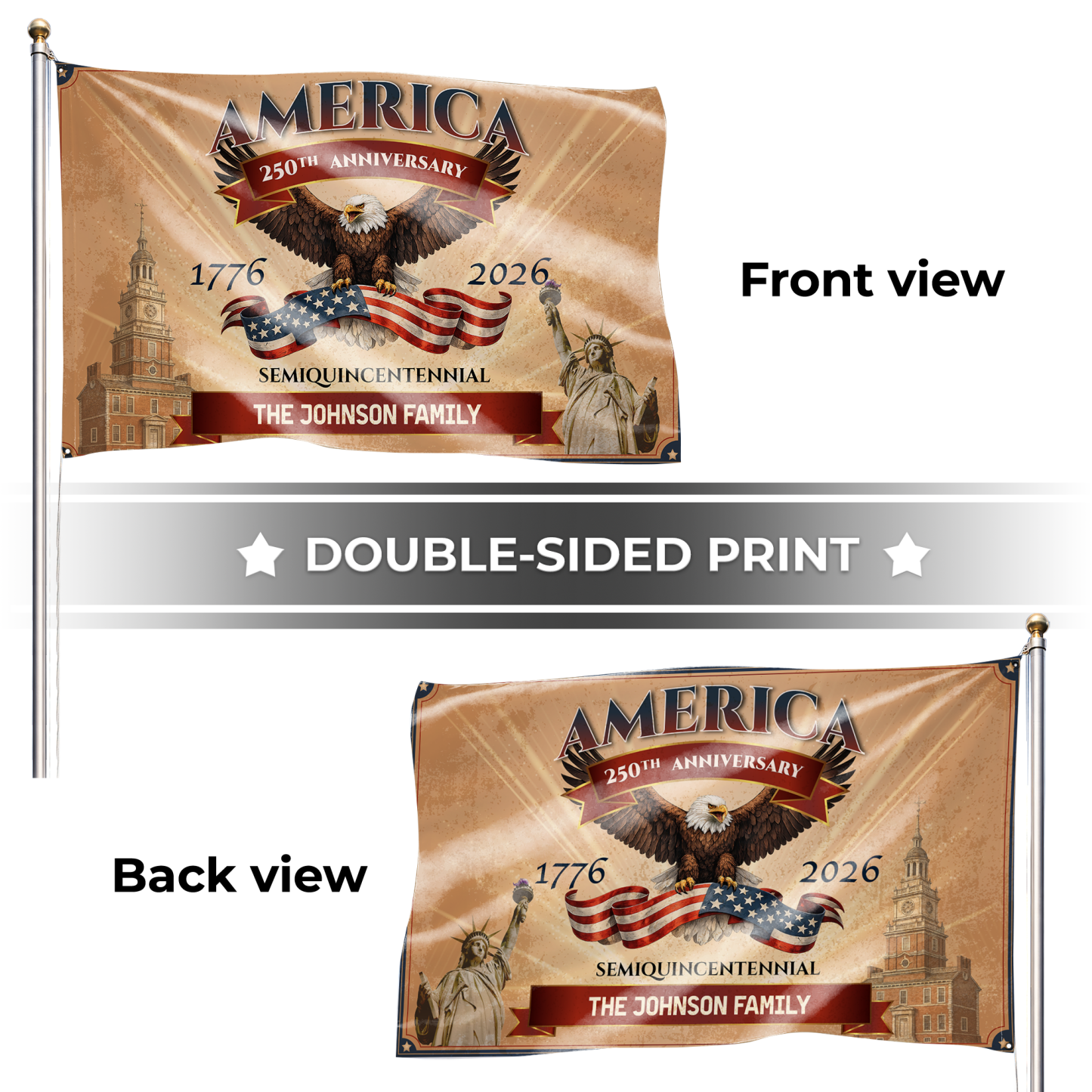 Personalized Vintage Patriotic Semiquincentennial House Flag