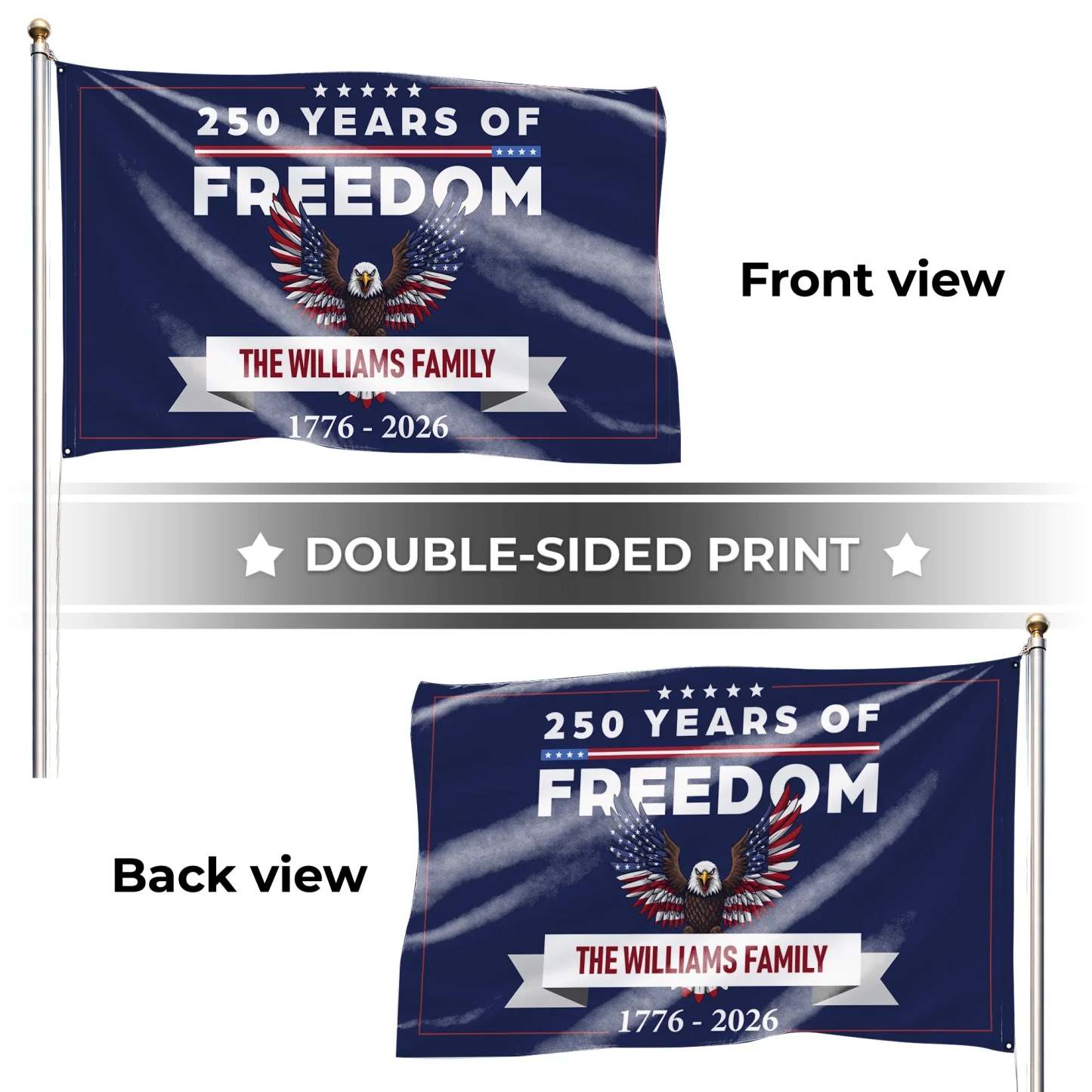 Personalized 250 Years of Freedom Patriotic Eagle House Flag