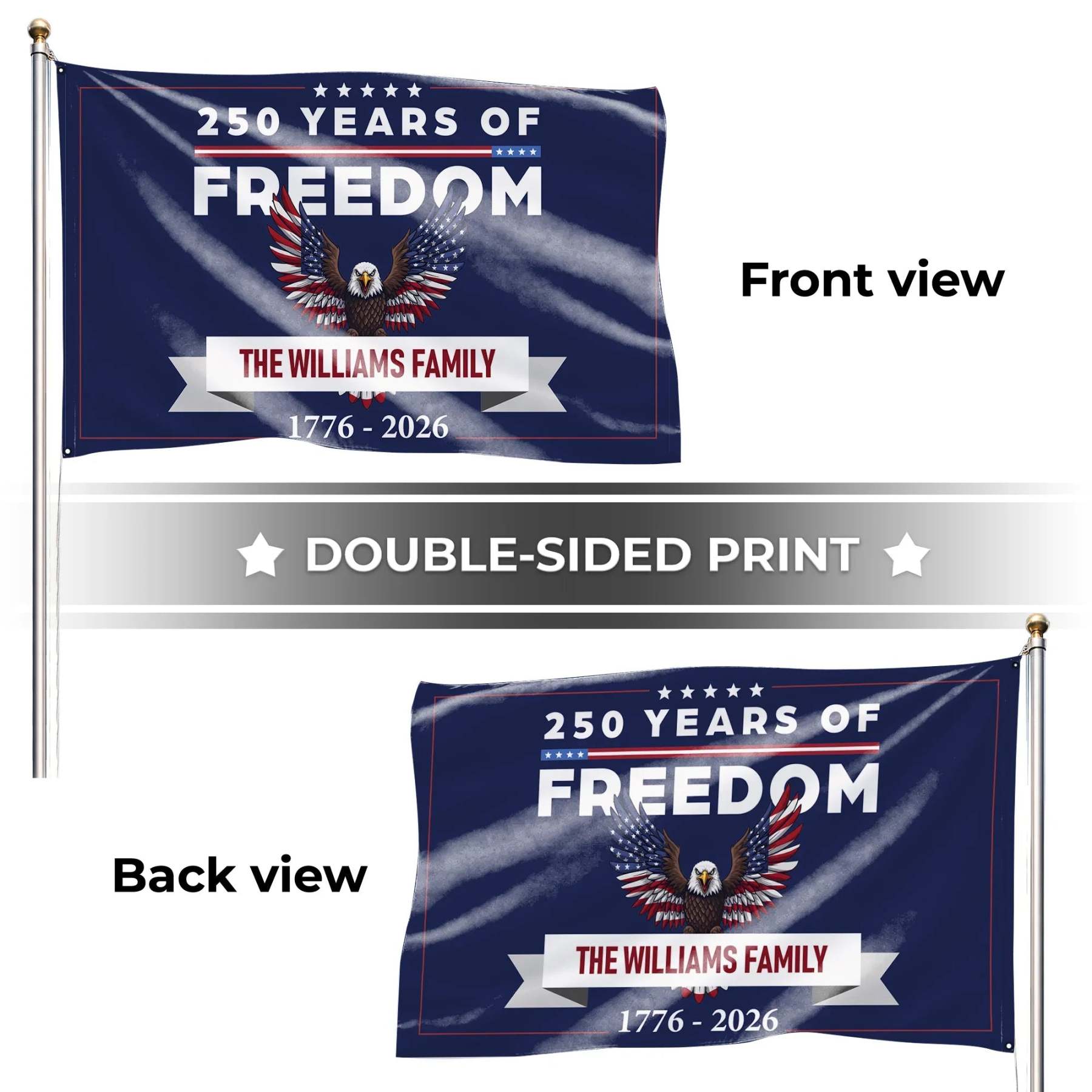 Personalized 250 Years of Freedom Patriotic Eagle House Flag