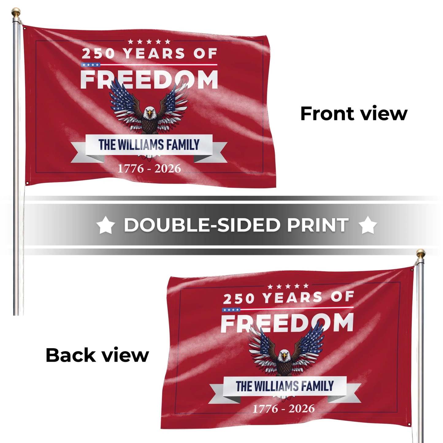 Personalized 250 Years of Freedom Patriotic Eagle House Flag