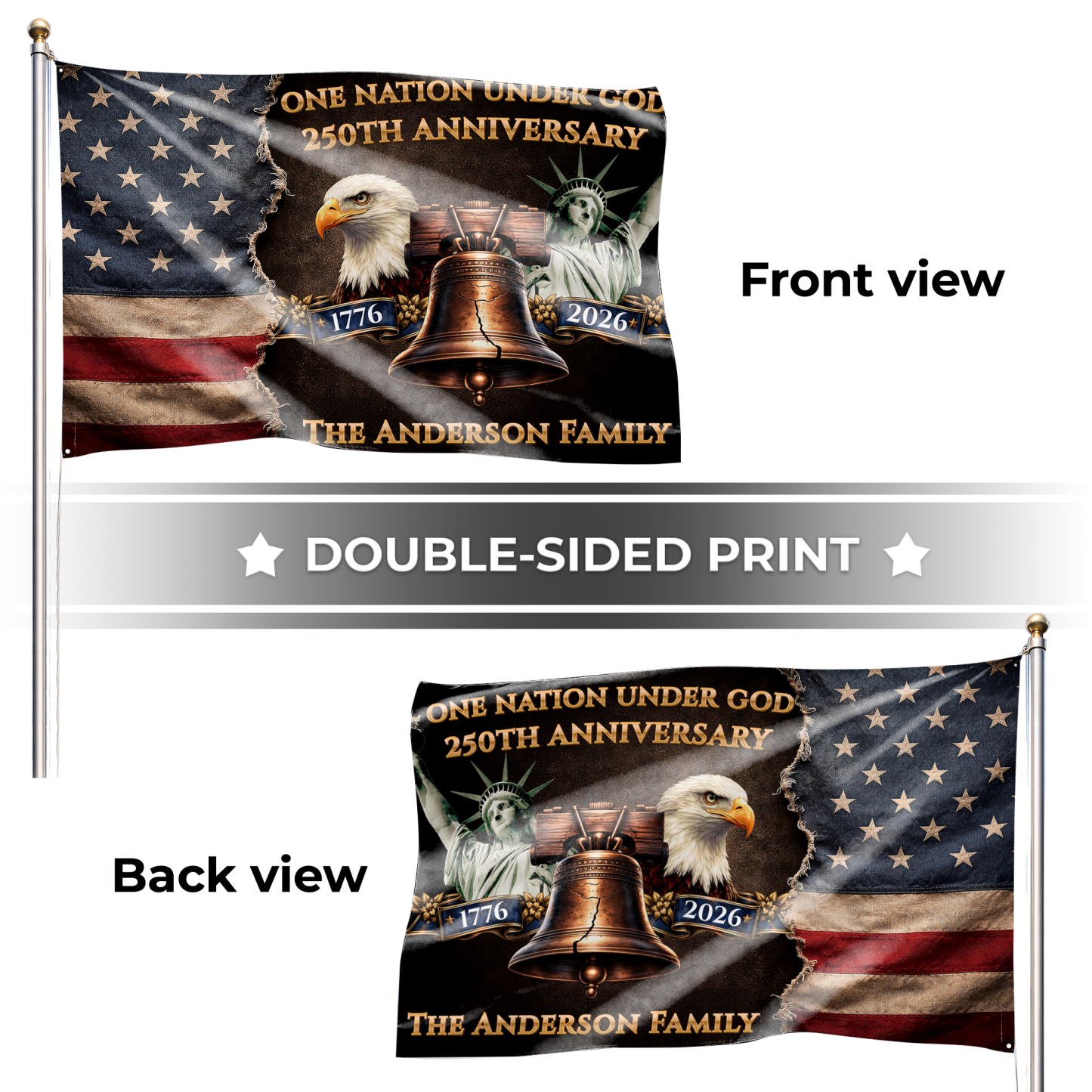 Personalized One Nation Under God 250th Anniversary House Flag