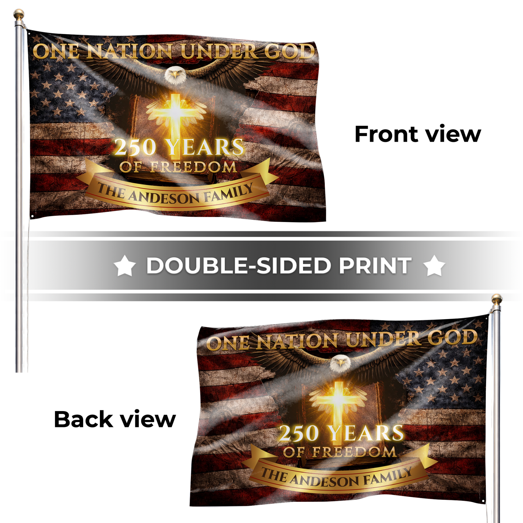 Personalized One Nation Under God 250 Years of Freedom House Flag