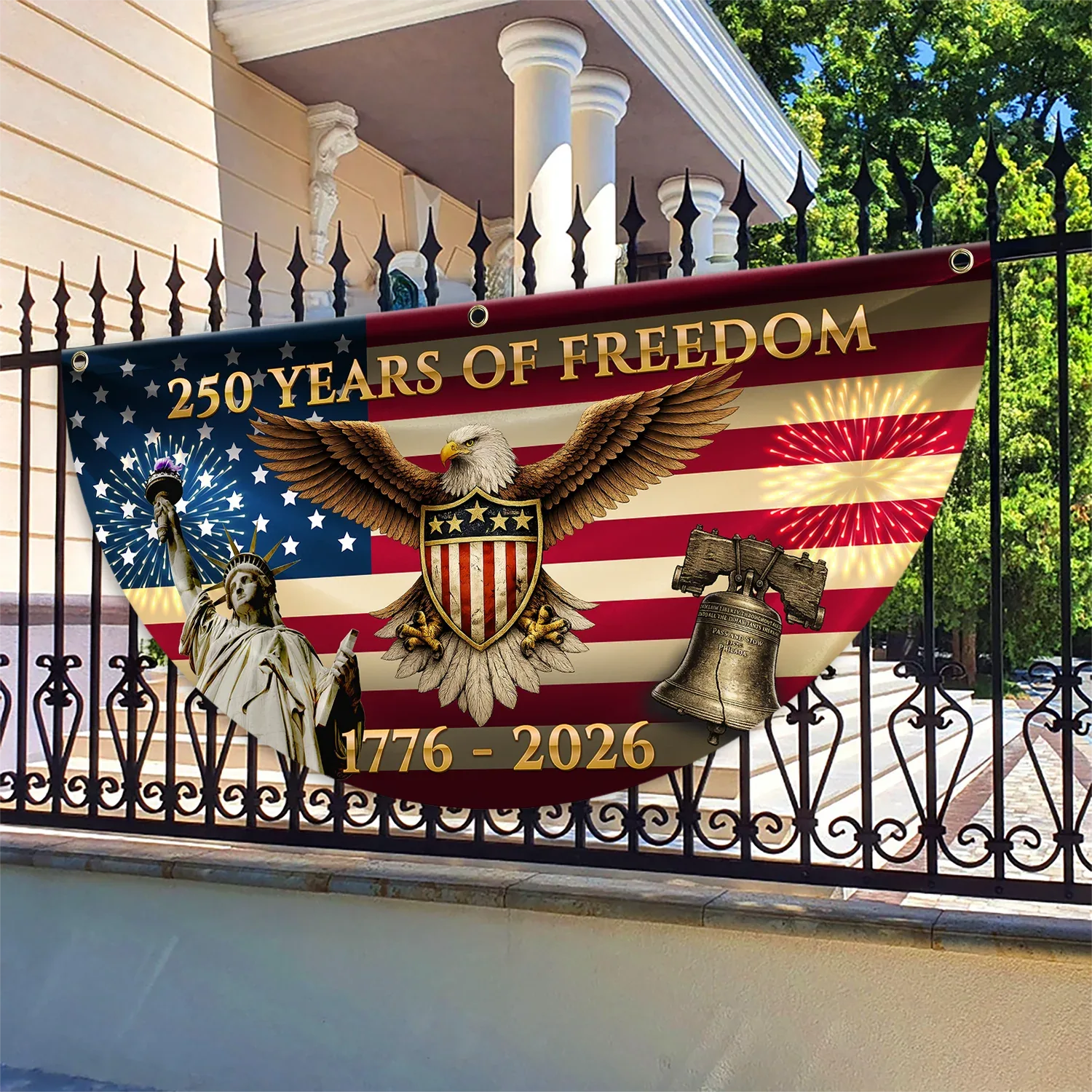 250 Years of Freedom Eagle Liberty Bell Patriotic Fan Flag