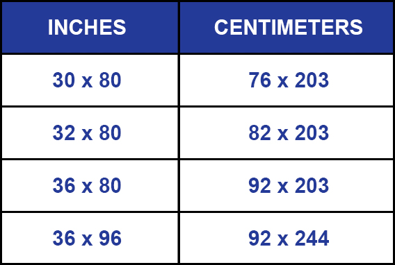 a table with a number of inches and a number of inches