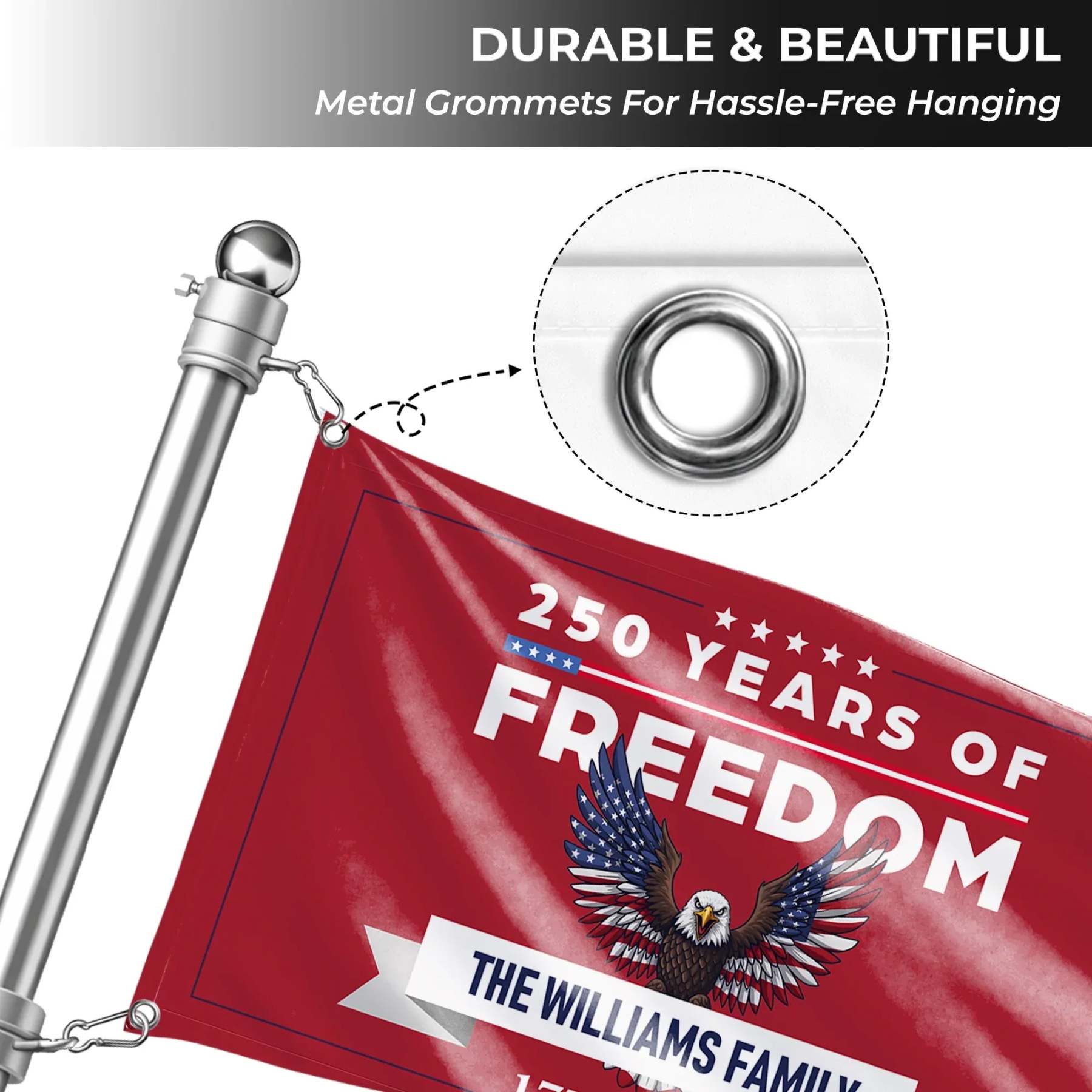 Personalized 250 Years of Freedom Patriotic Eagle House Flag