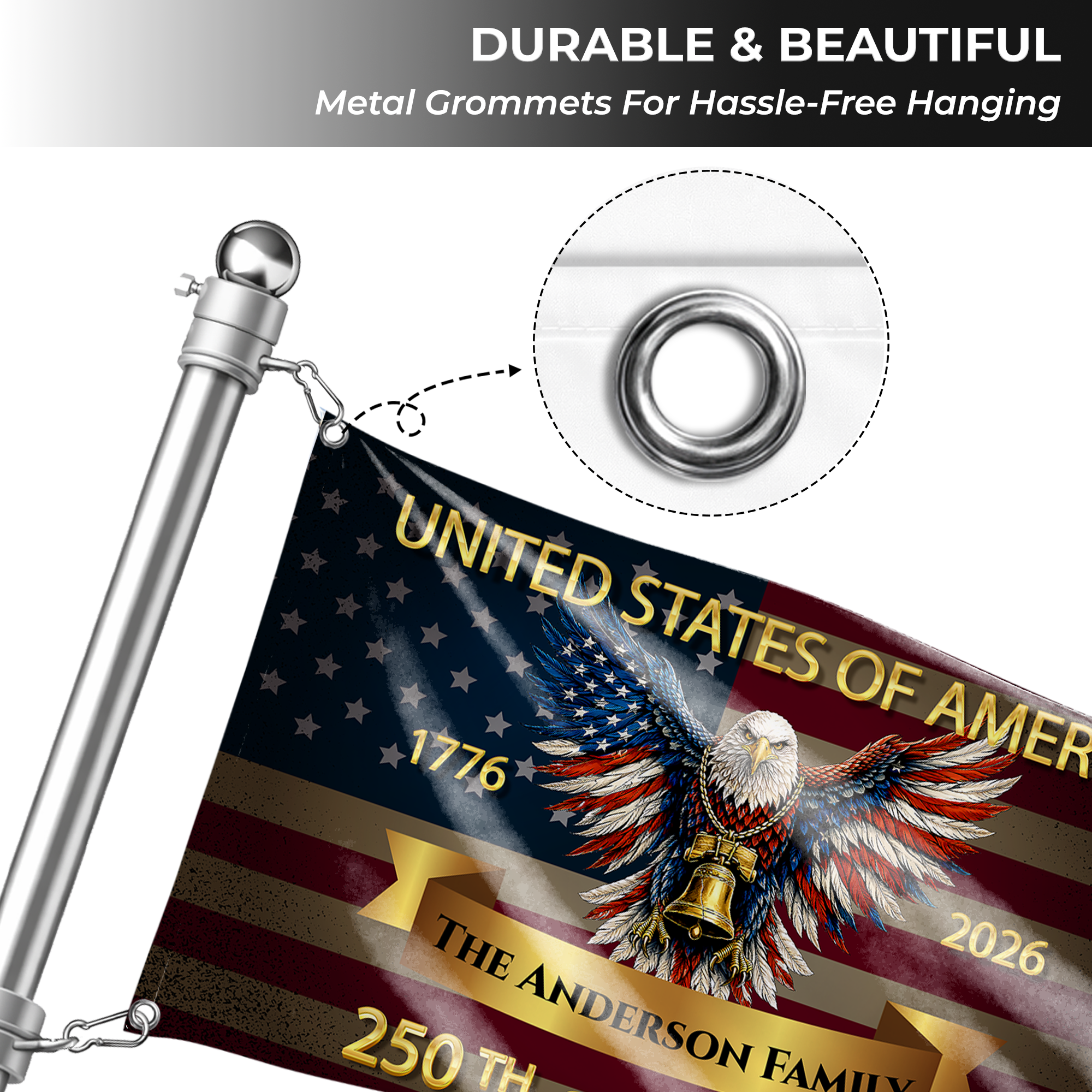 Personalized 250th Anniversary Patriotic Eagle House Flag