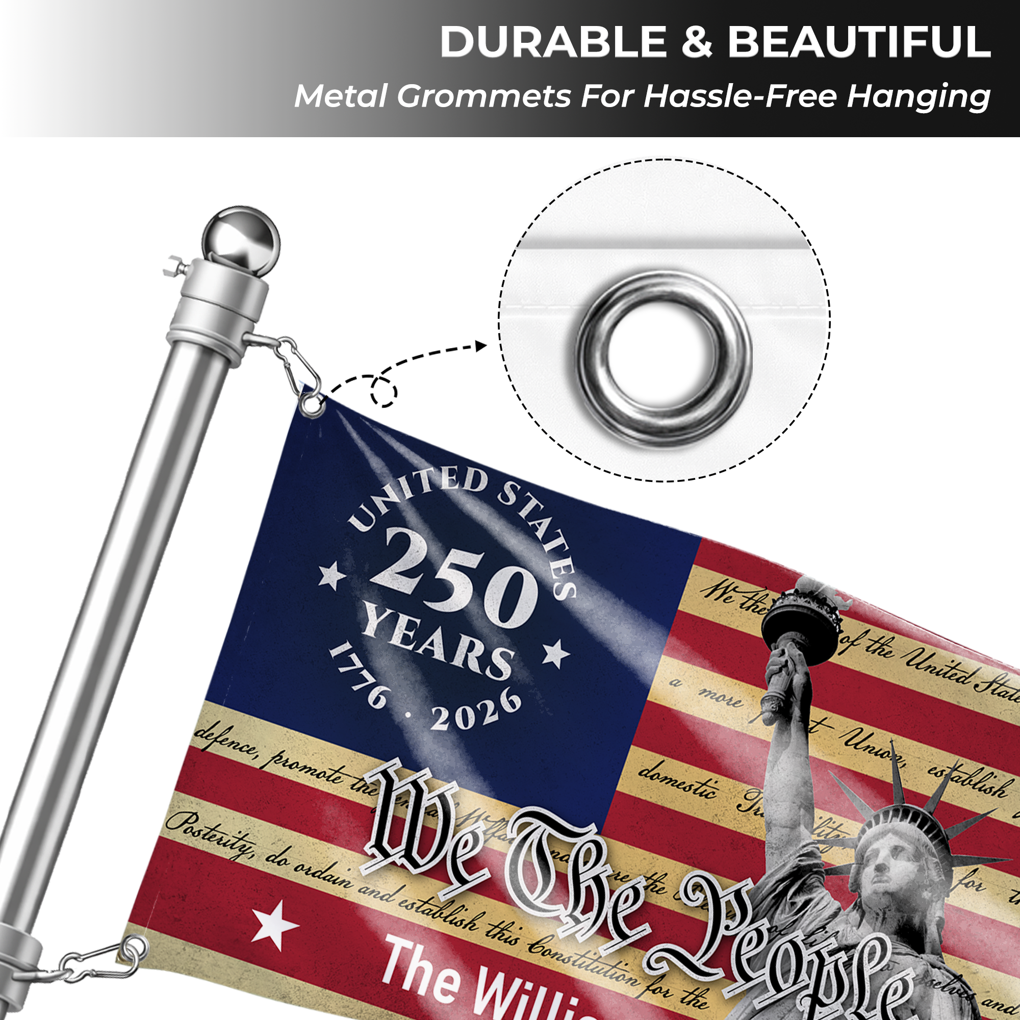 Personalized United States 250 Years Statue of Liberty House Flag