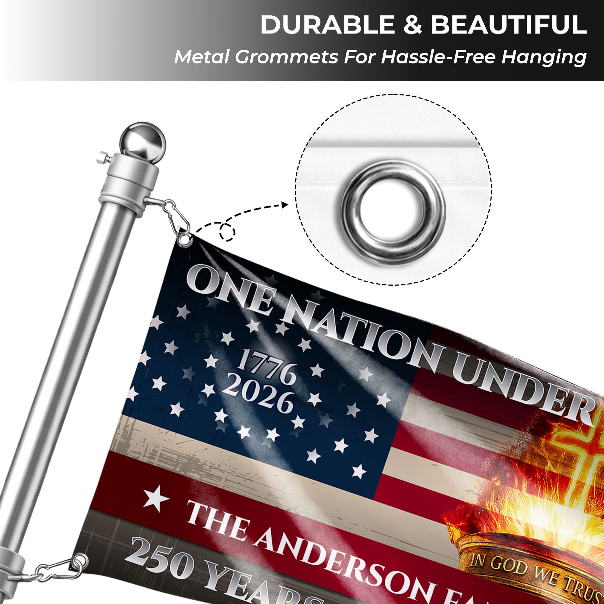 Personalized One Nation Under God Torch House Flag