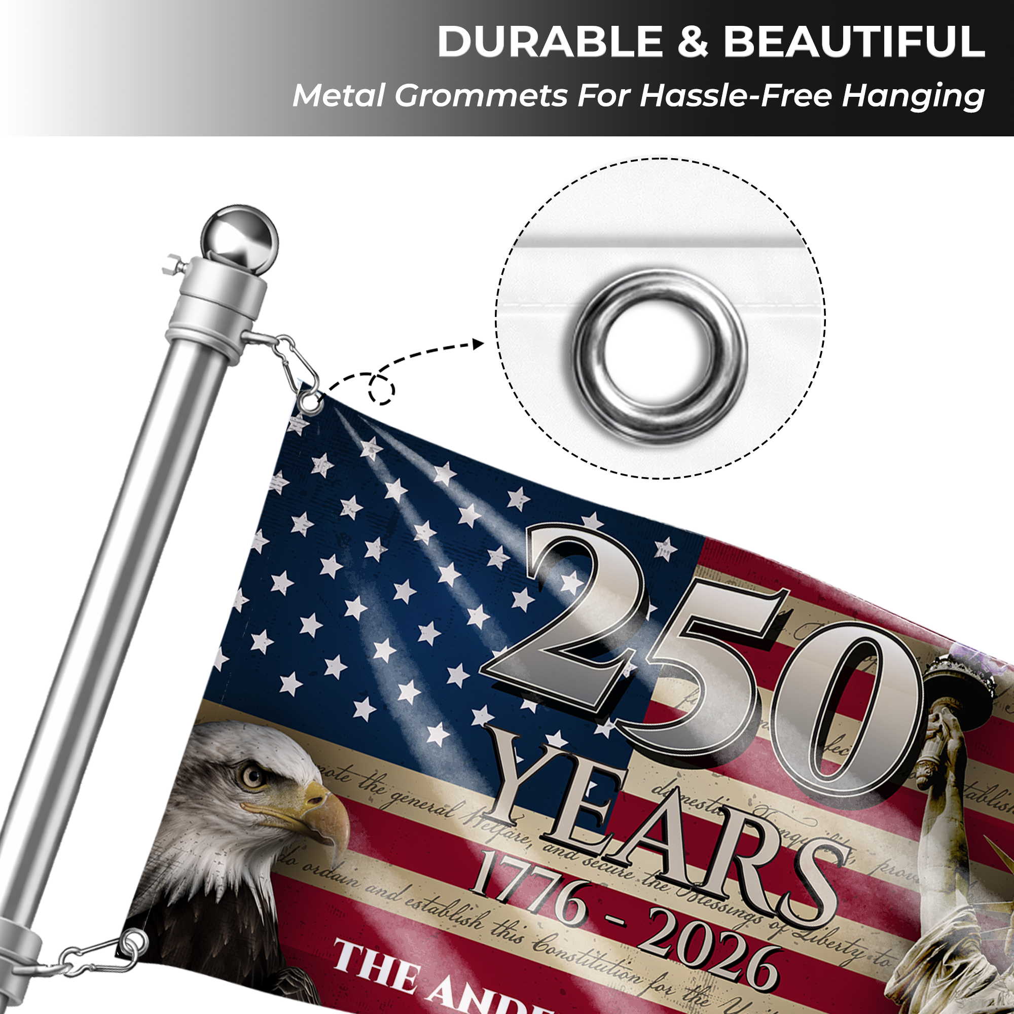 Personalized America 250 Years Eagle & Liberty House Flag