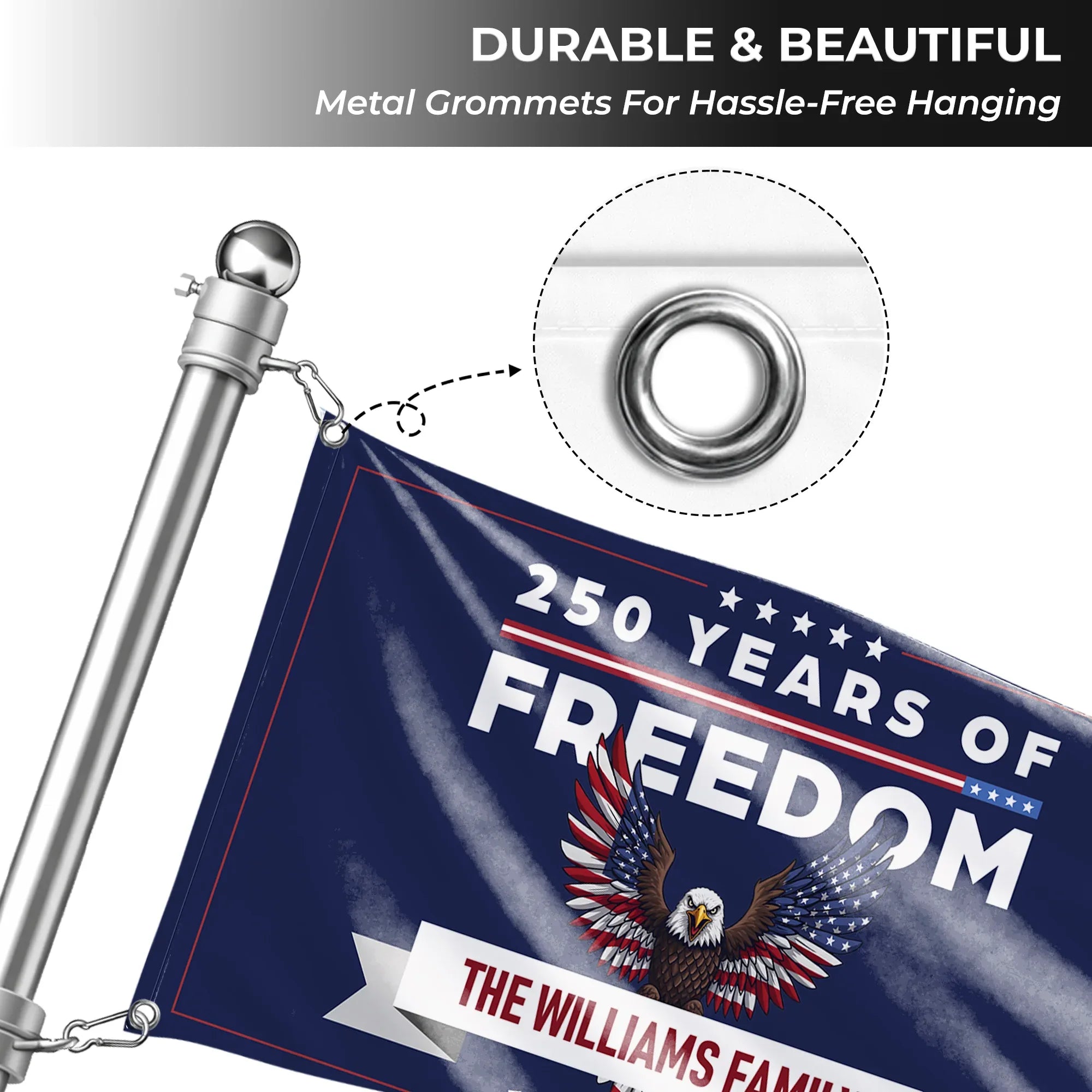 Personalized 250 Years of Freedom Patriotic Eagle House Flag