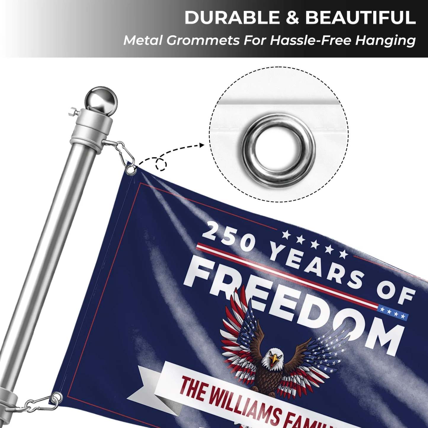 Personalized 250 Years of Freedom Patriotic Eagle House Flag