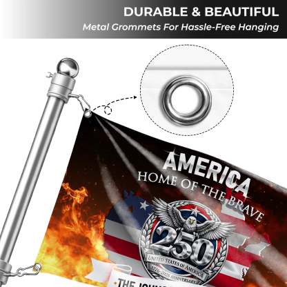 Personalized America 250 Home of the Brave House Flag