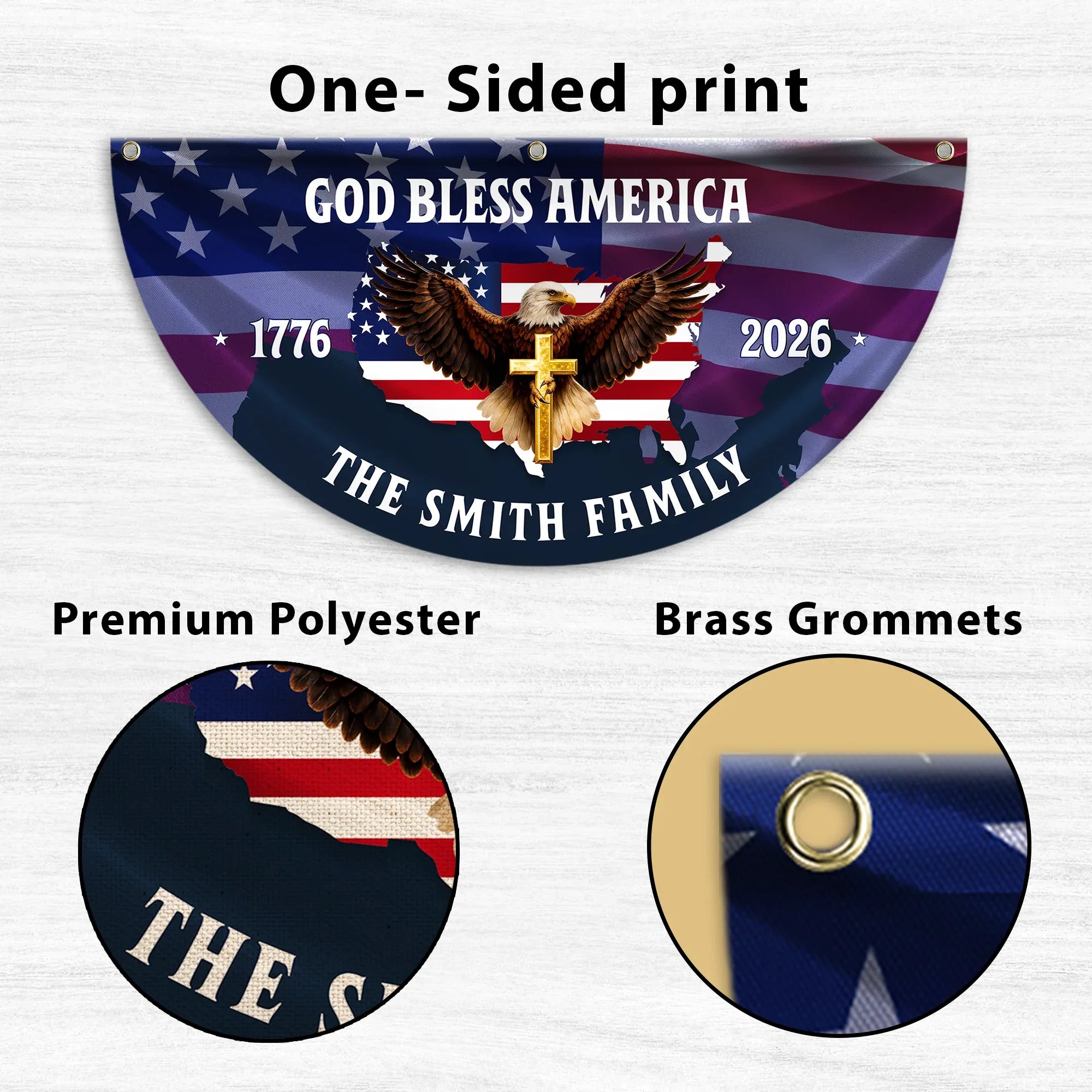 Personalized God Bless America Patriotic Eagle Fan Flag