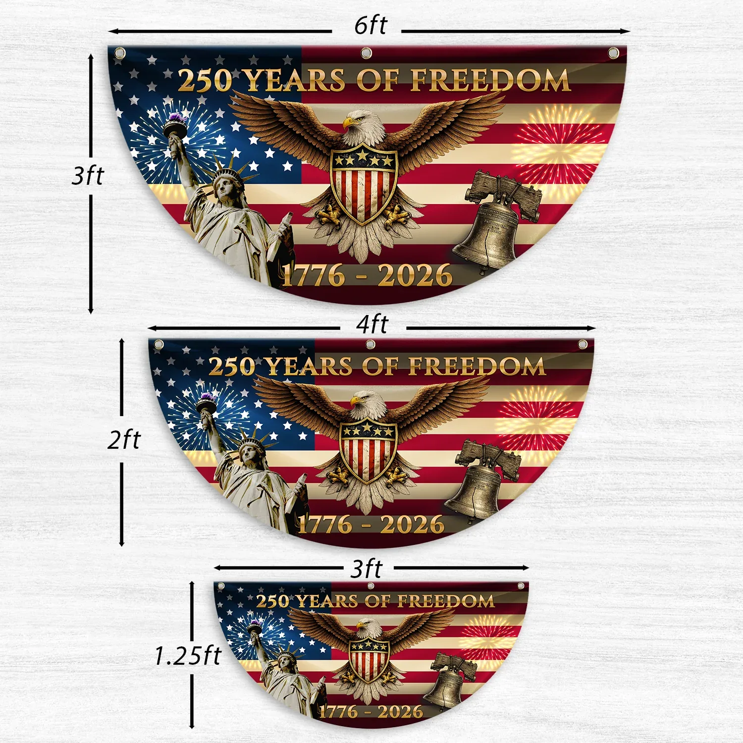 250 Years of Freedom Eagle Liberty Bell Patriotic Fan Flag