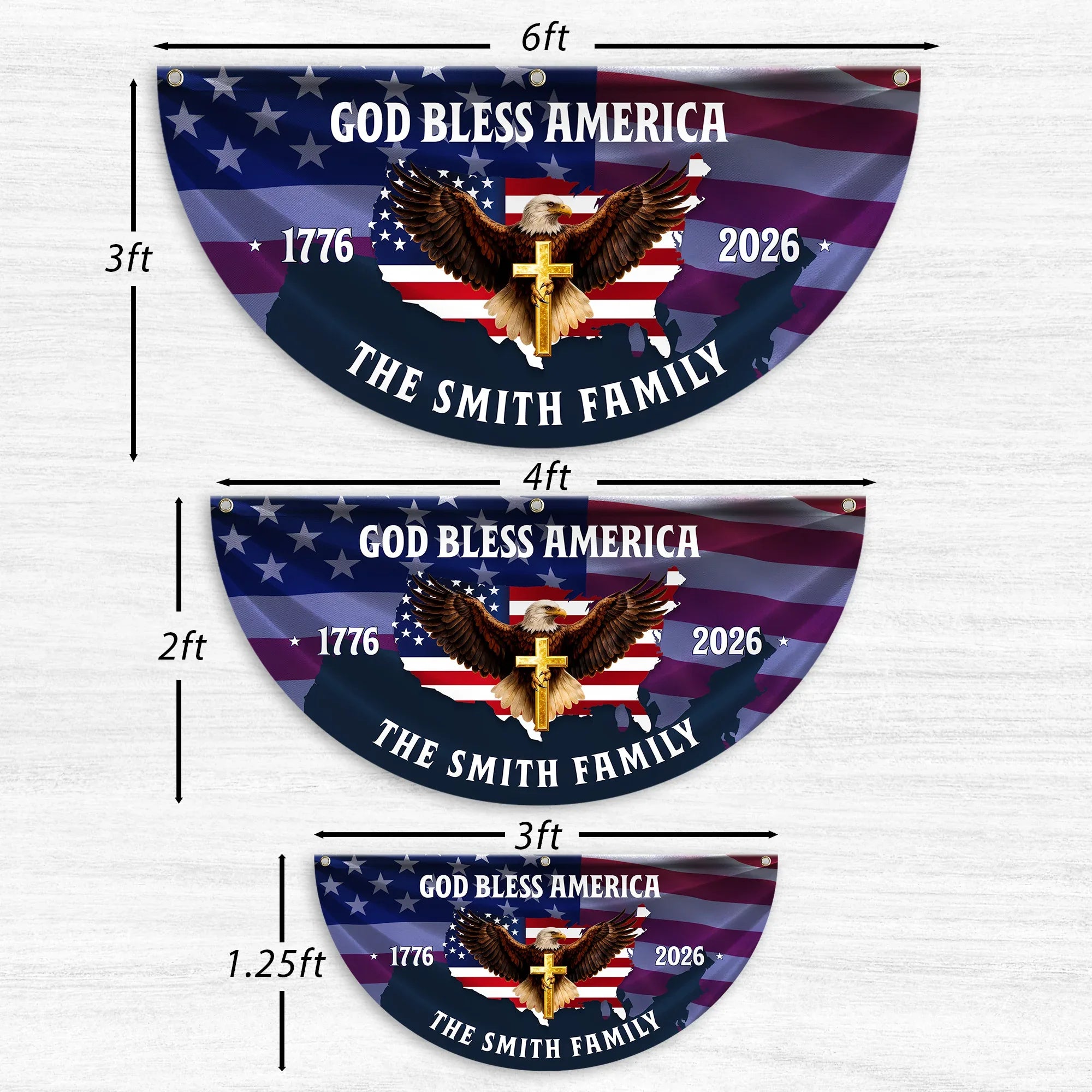 Personalized God Bless America Patriotic Eagle Fan Flag