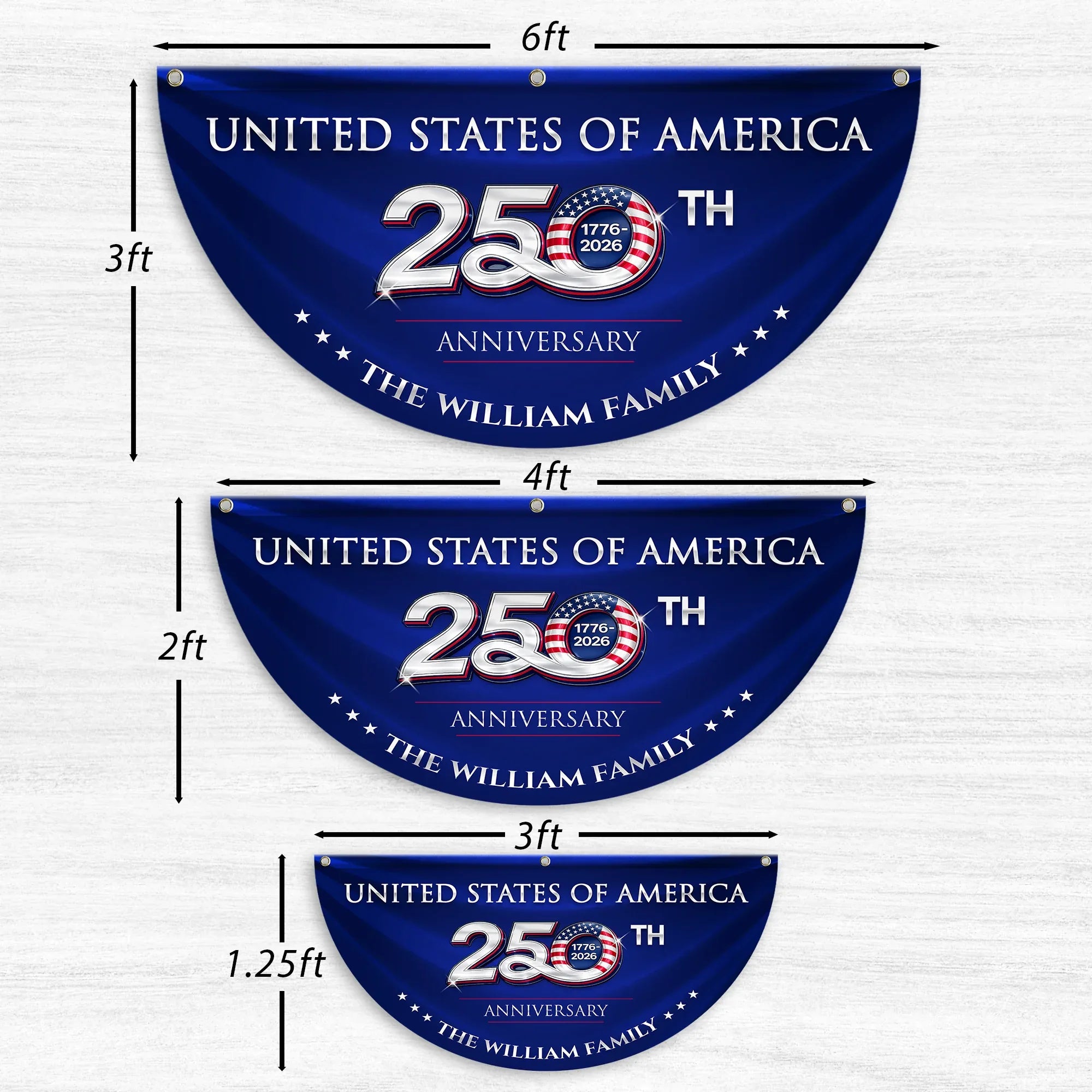 Personalized United States 250th Anniversary Patriotic Fan Flag