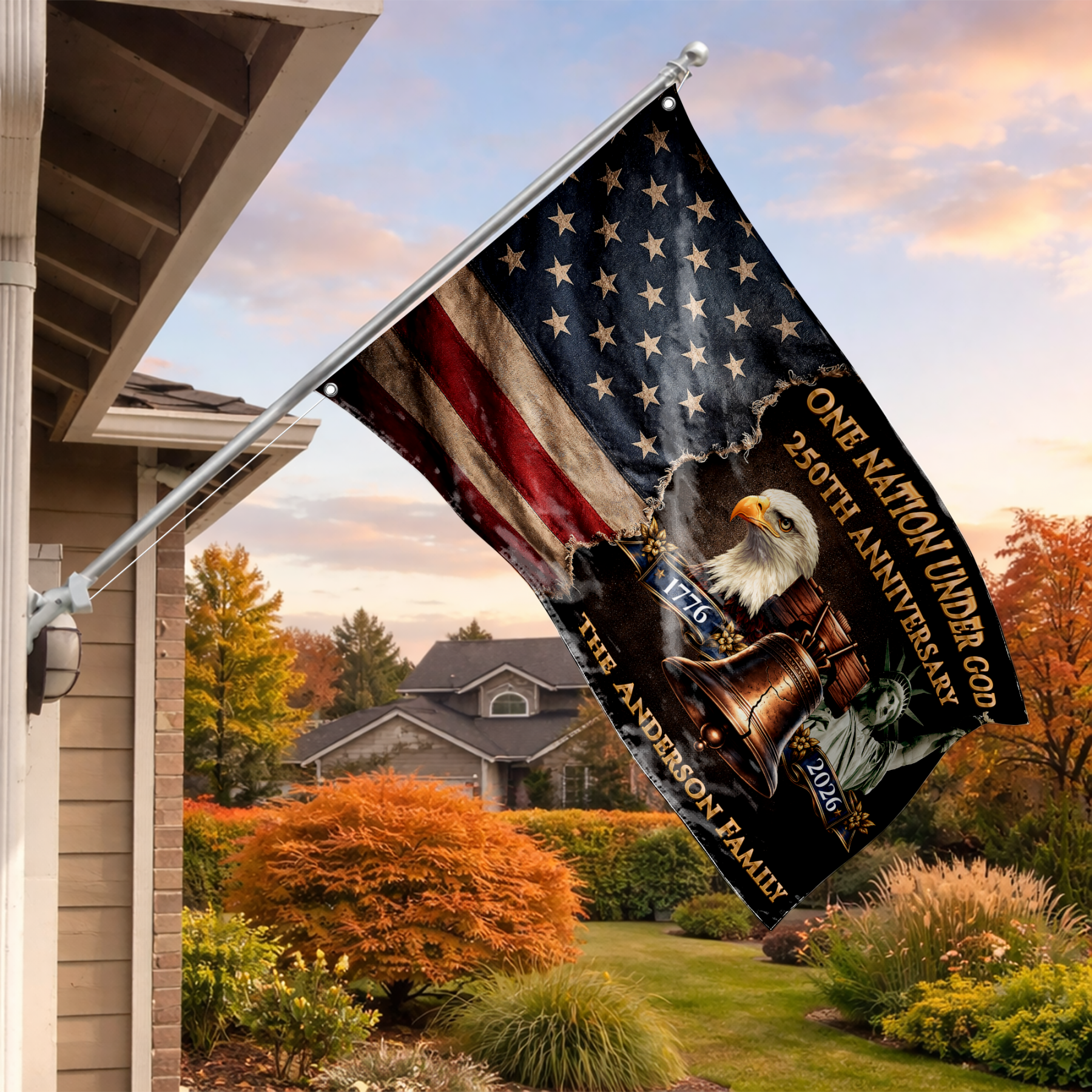 Personalized One Nation Under God 250th Anniversary House Flag