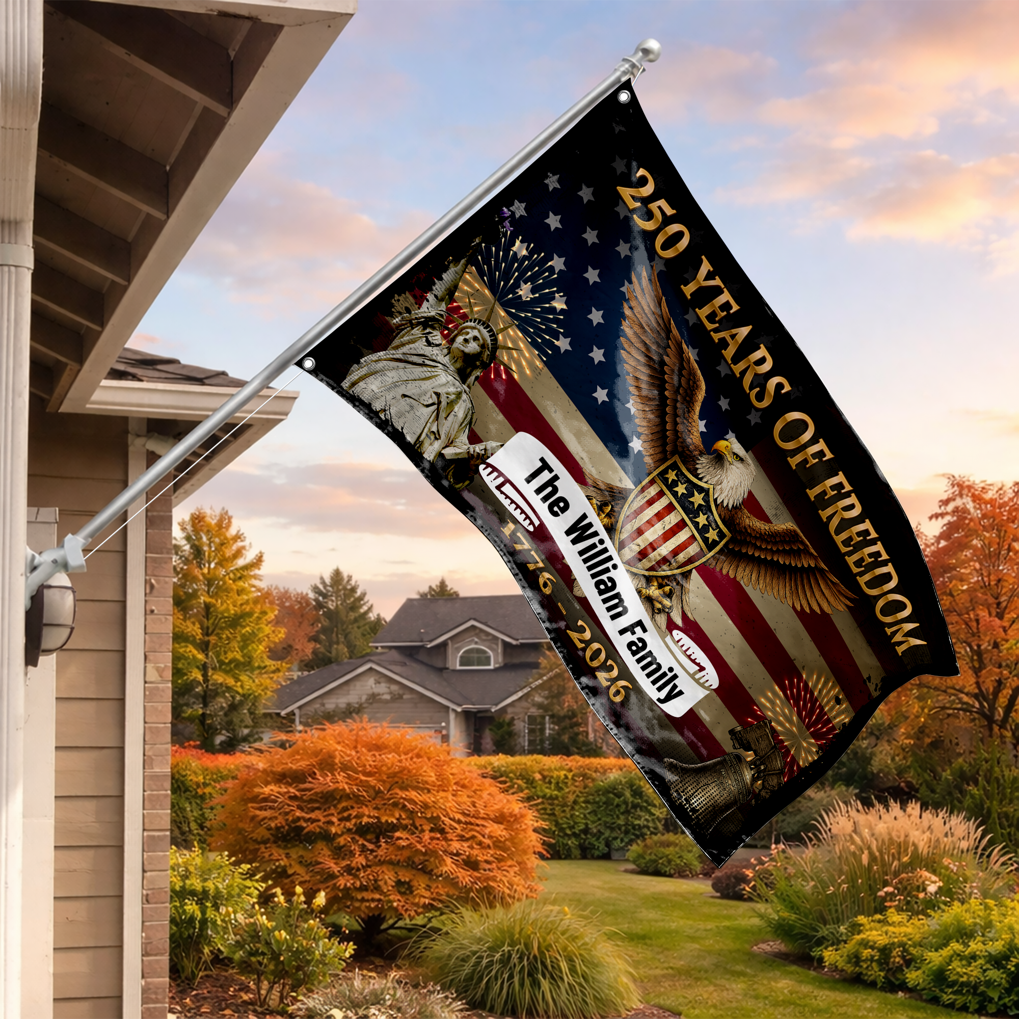 Personalized 250 Years of Freedom Patriotic House Flag