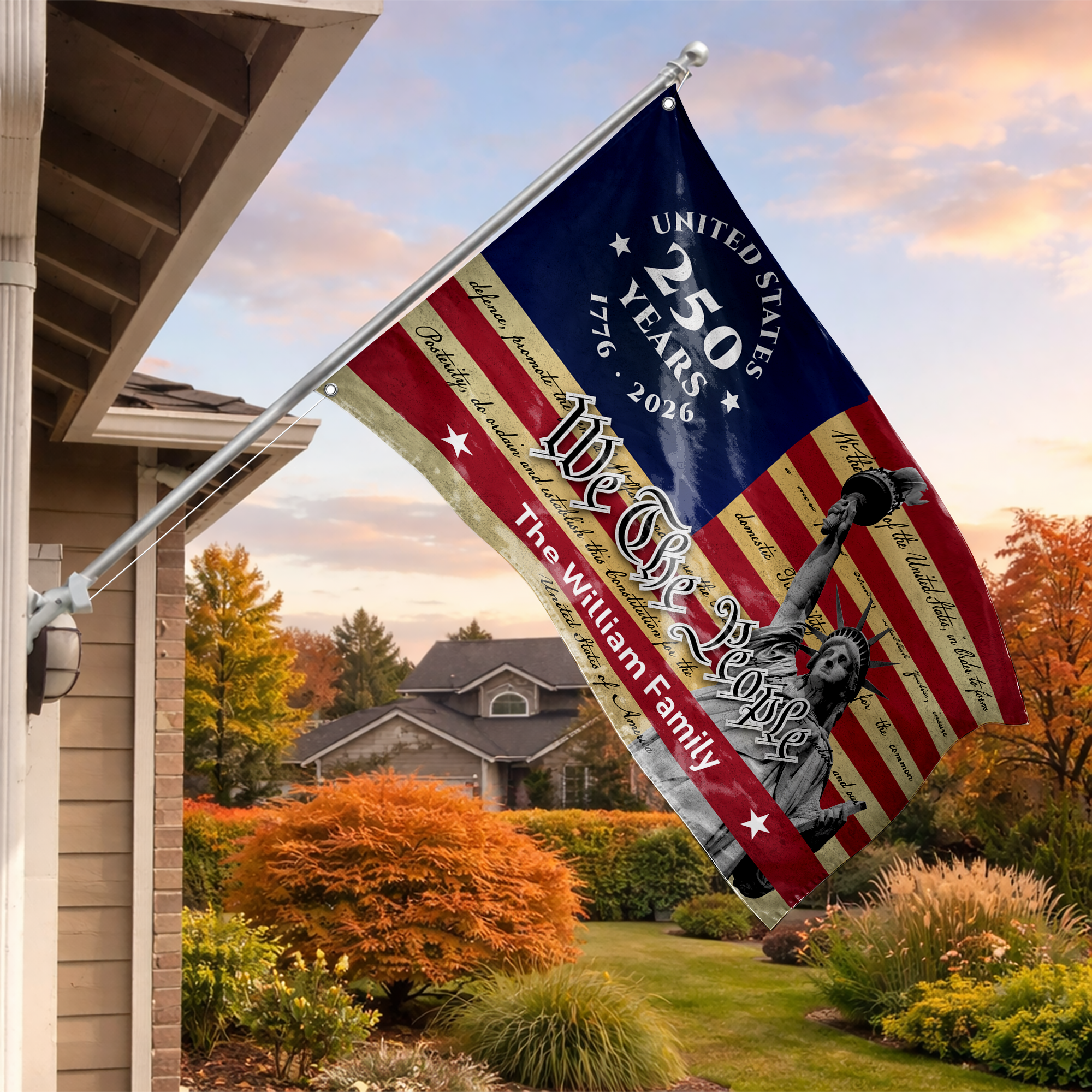 Personalized United States 250 Years Statue of Liberty House Flag