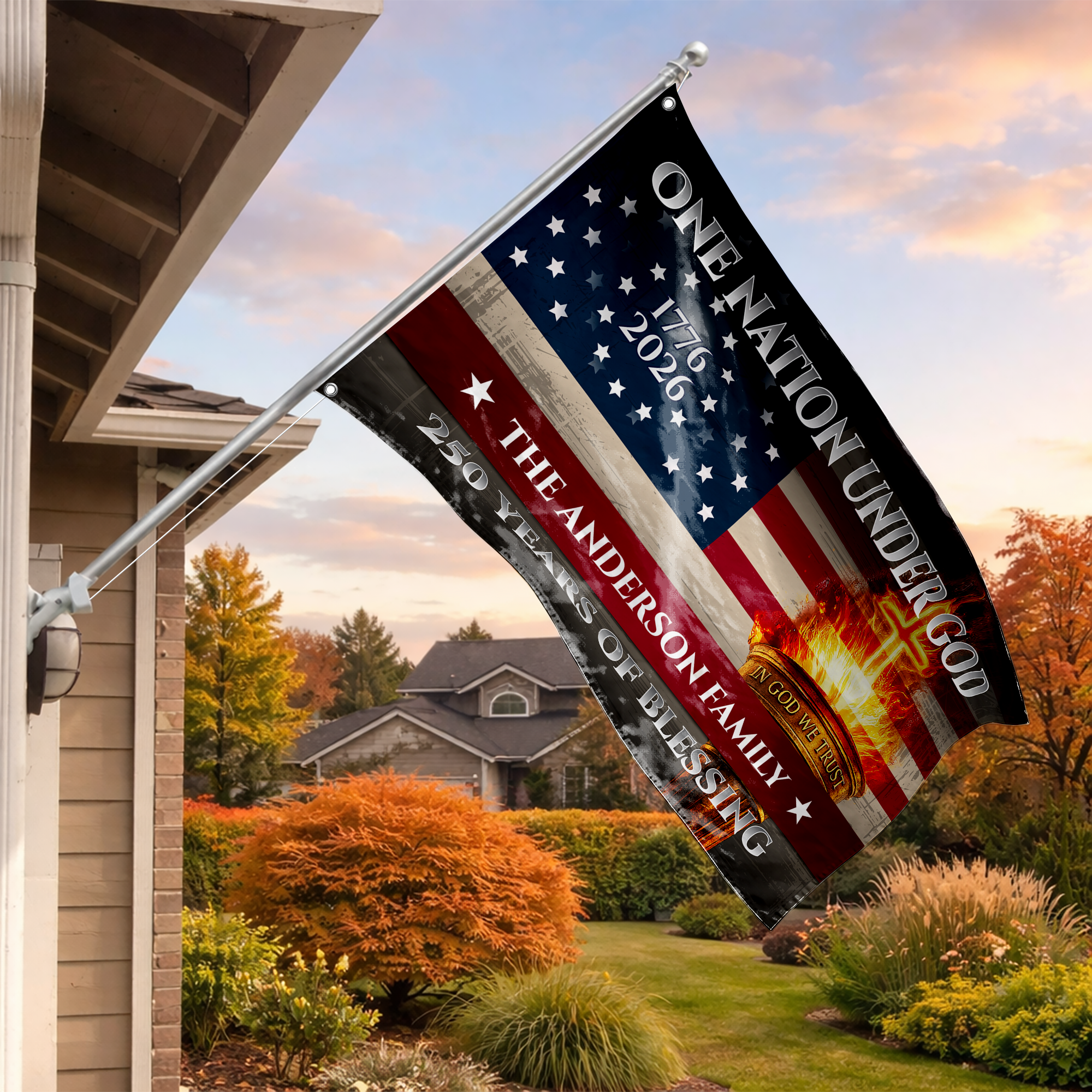 Personalized One Nation Under God Torch House Flag