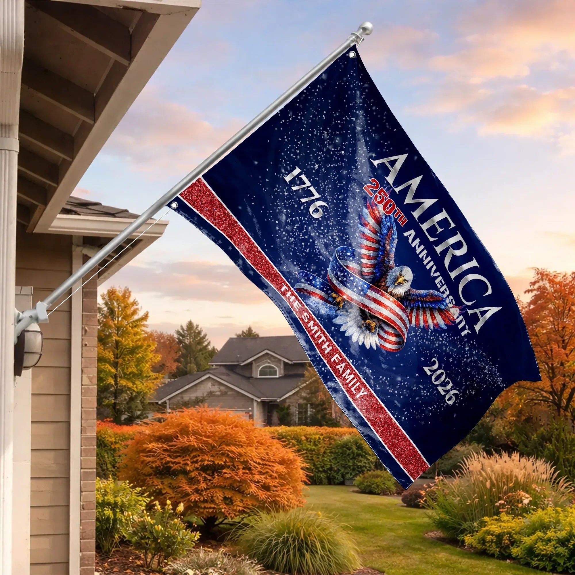 Personalized America 250th Anniversary Eagle House Flag