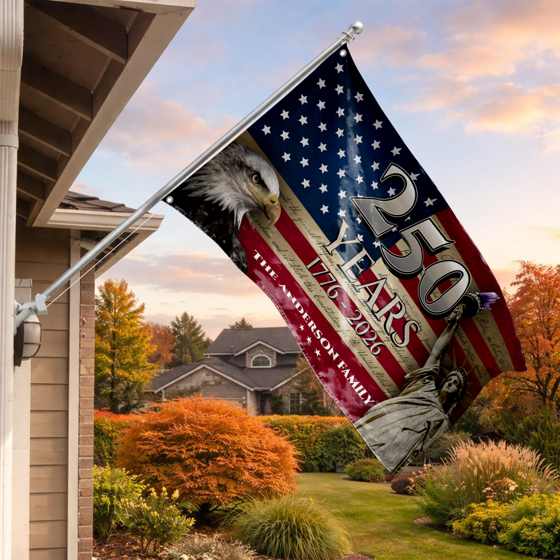Personalized America 250 Years Eagle & Liberty House Flag