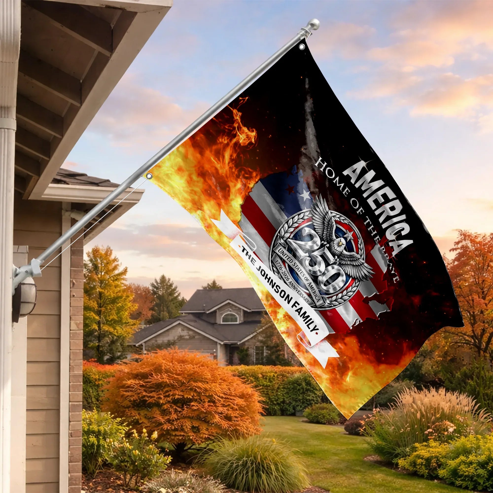 Personalized America 250 Home of the Brave House Flag