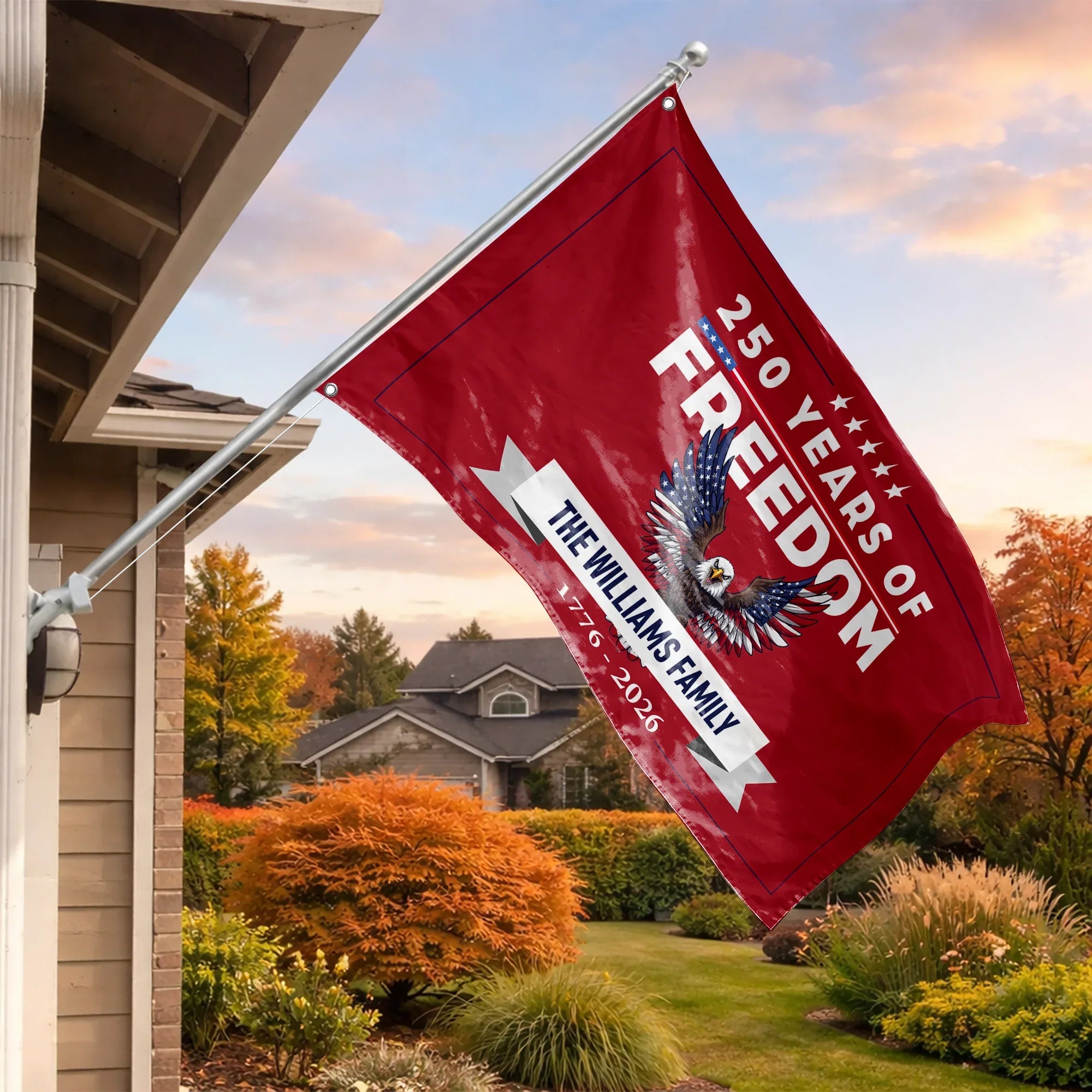 Personalized 250 Years of Freedom Patriotic Eagle House Flag