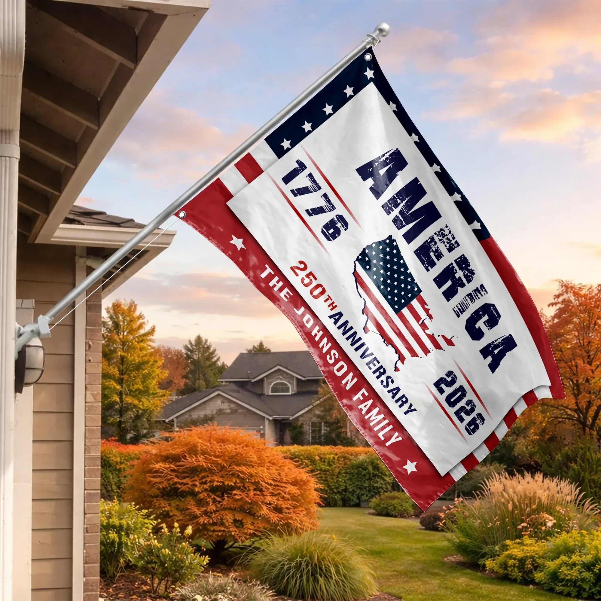 Personalized America 250th Anniversary USA Map House Flag