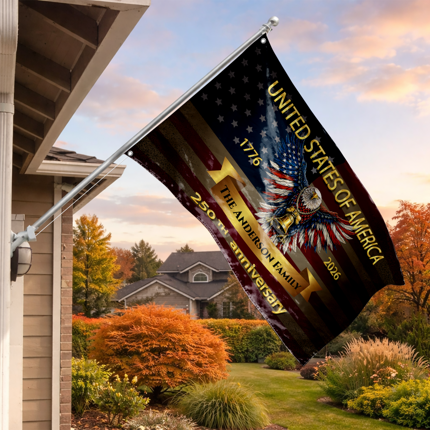Personalized 250th Anniversary Patriotic Eagle House Flag