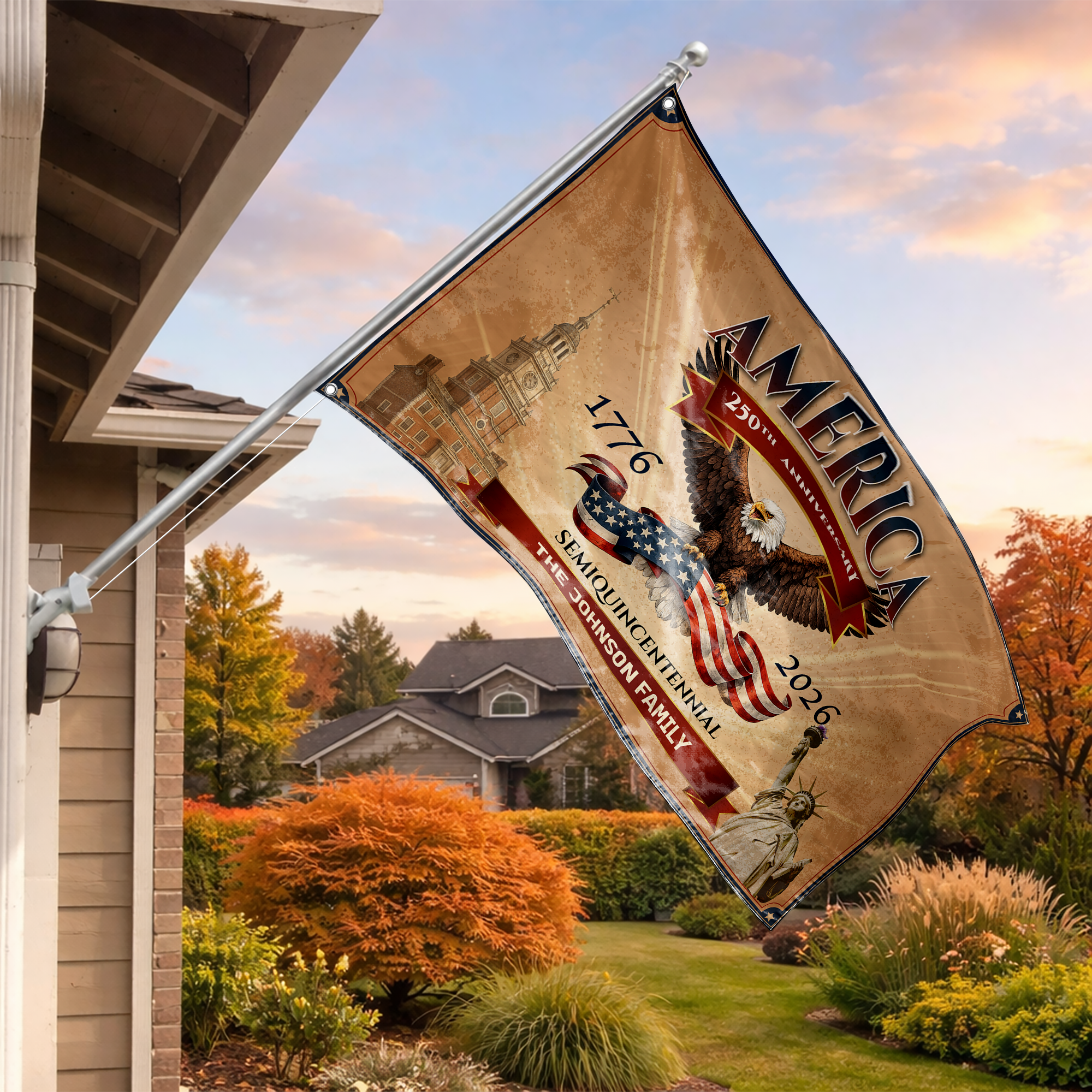 Personalized Vintage Patriotic Semiquincentennial House Flag