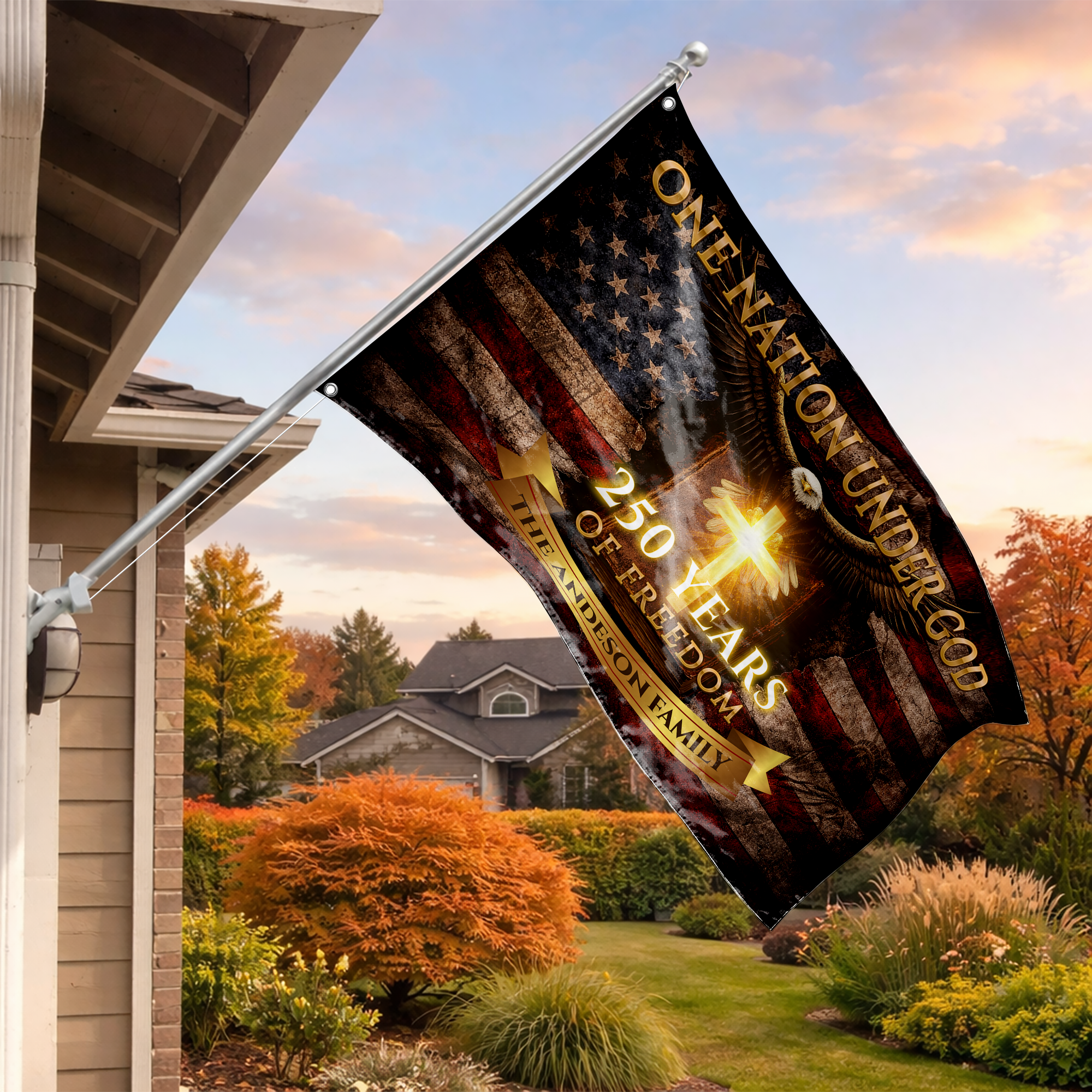Personalized One Nation Under God 250 Years of Freedom House Flag