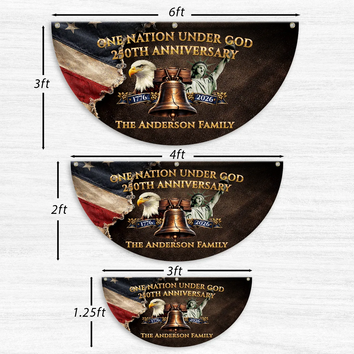 Personalized One Nation Under God 250th Anniversary Fan Flag