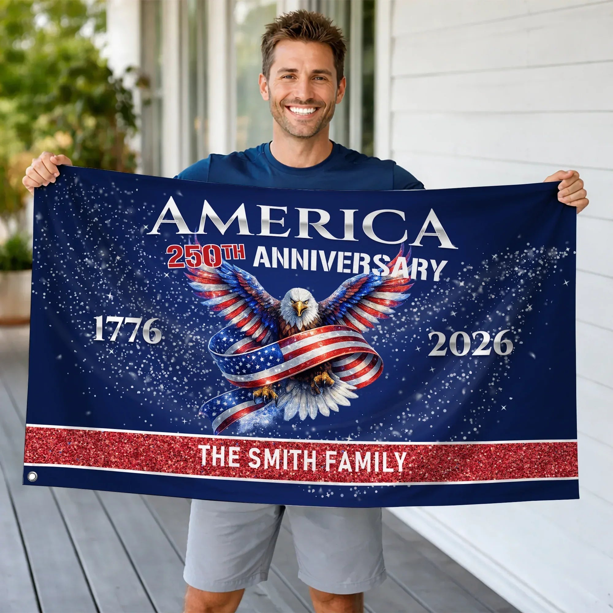 Personalized America 250th Anniversary Eagle House Flag