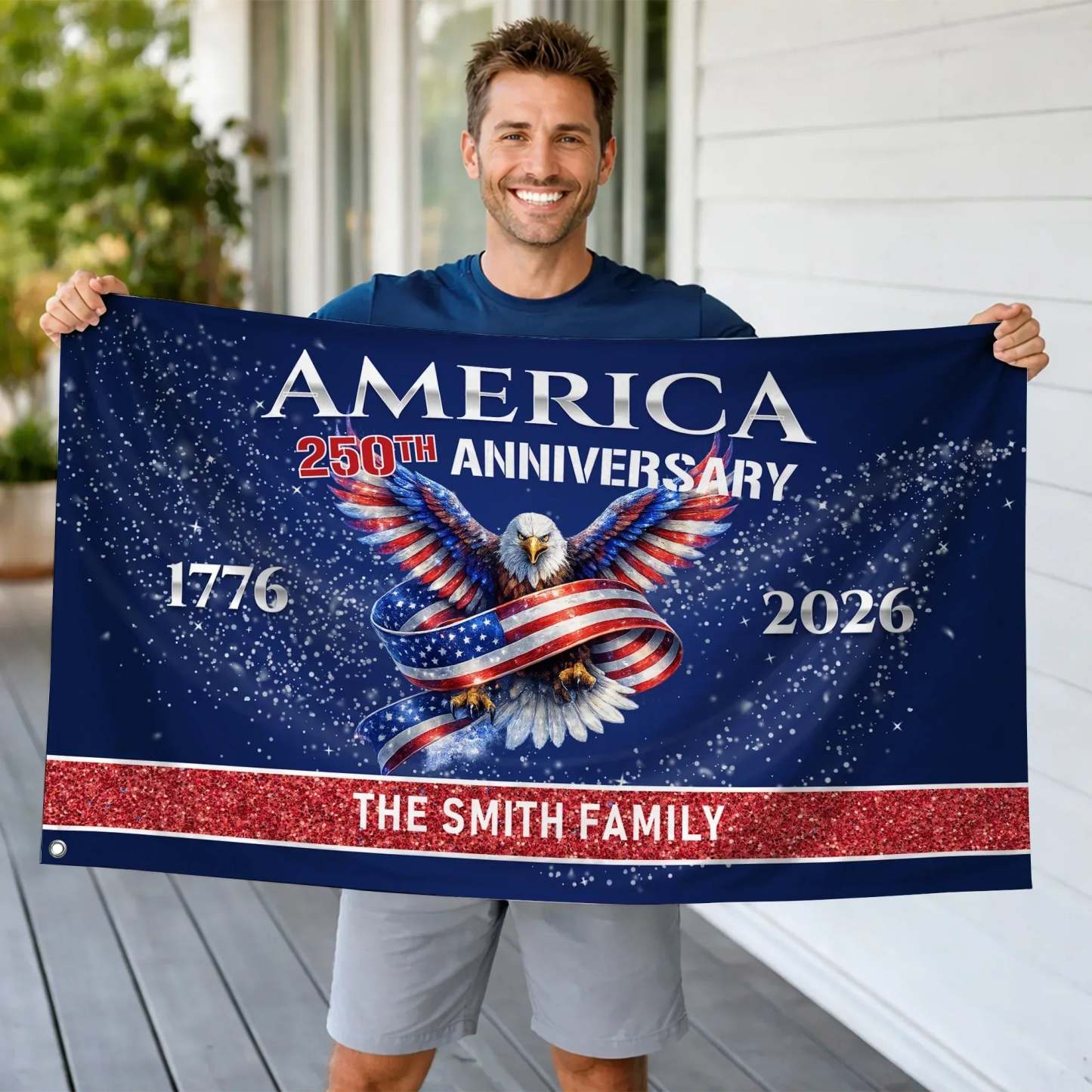 Personalized America 250th Anniversary Eagle House Flag