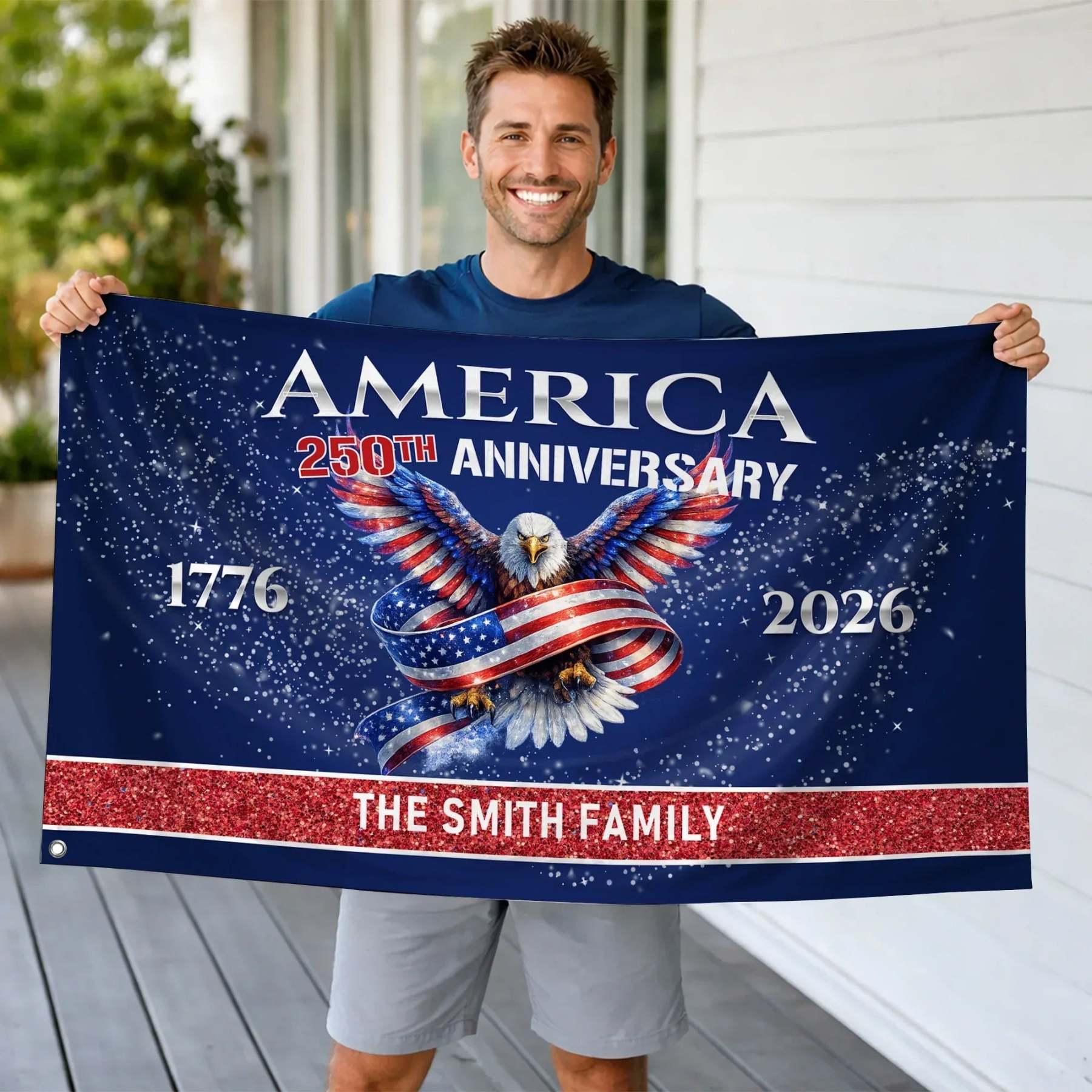 Personalized America 250th Anniversary Eagle House Flag