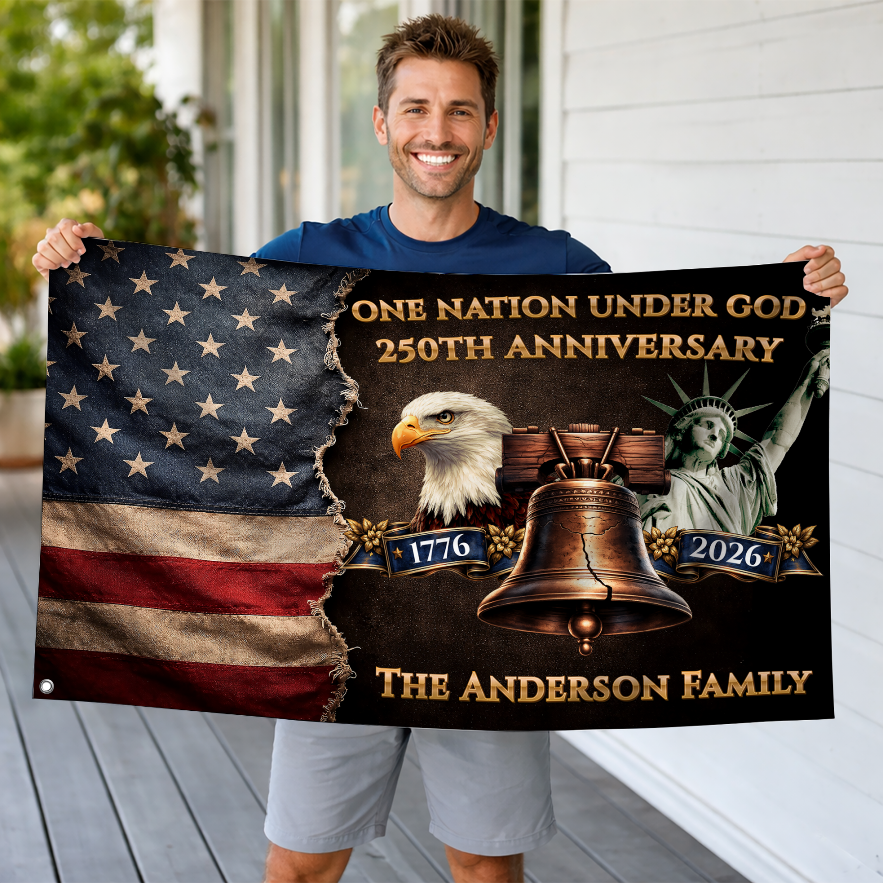 Personalized One Nation Under God 250th Anniversary House Flag