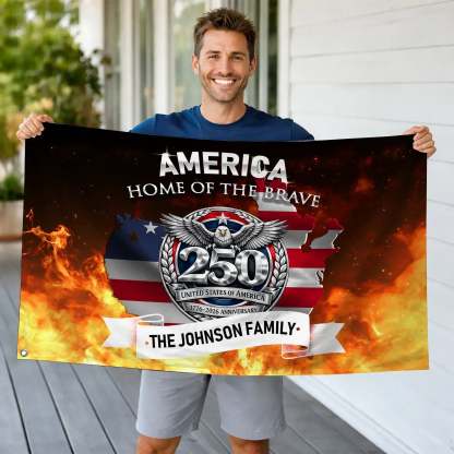Personalized America 250 Home of the Brave House Flag