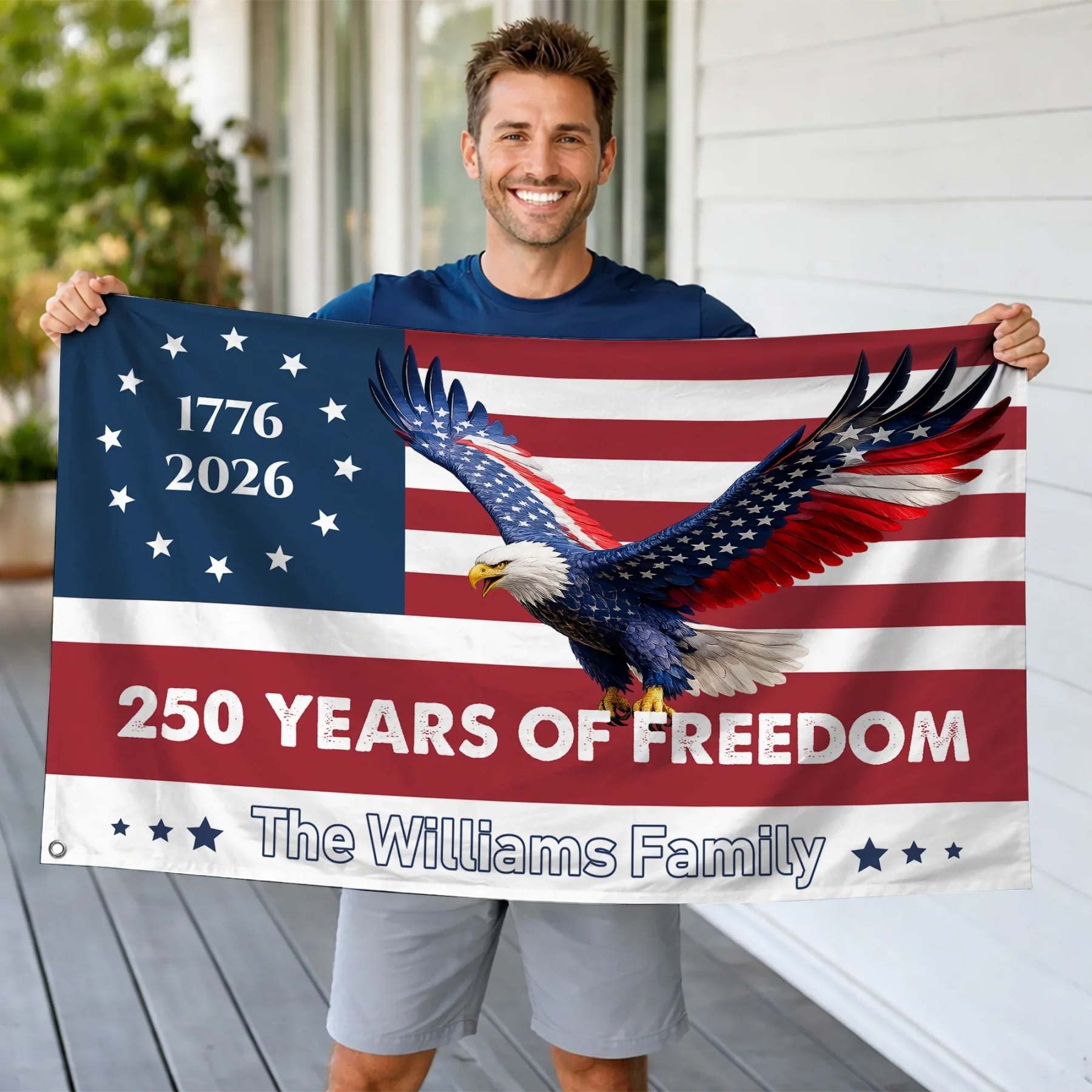 Personalized 250 Years of Freedom Eagle House Flag
