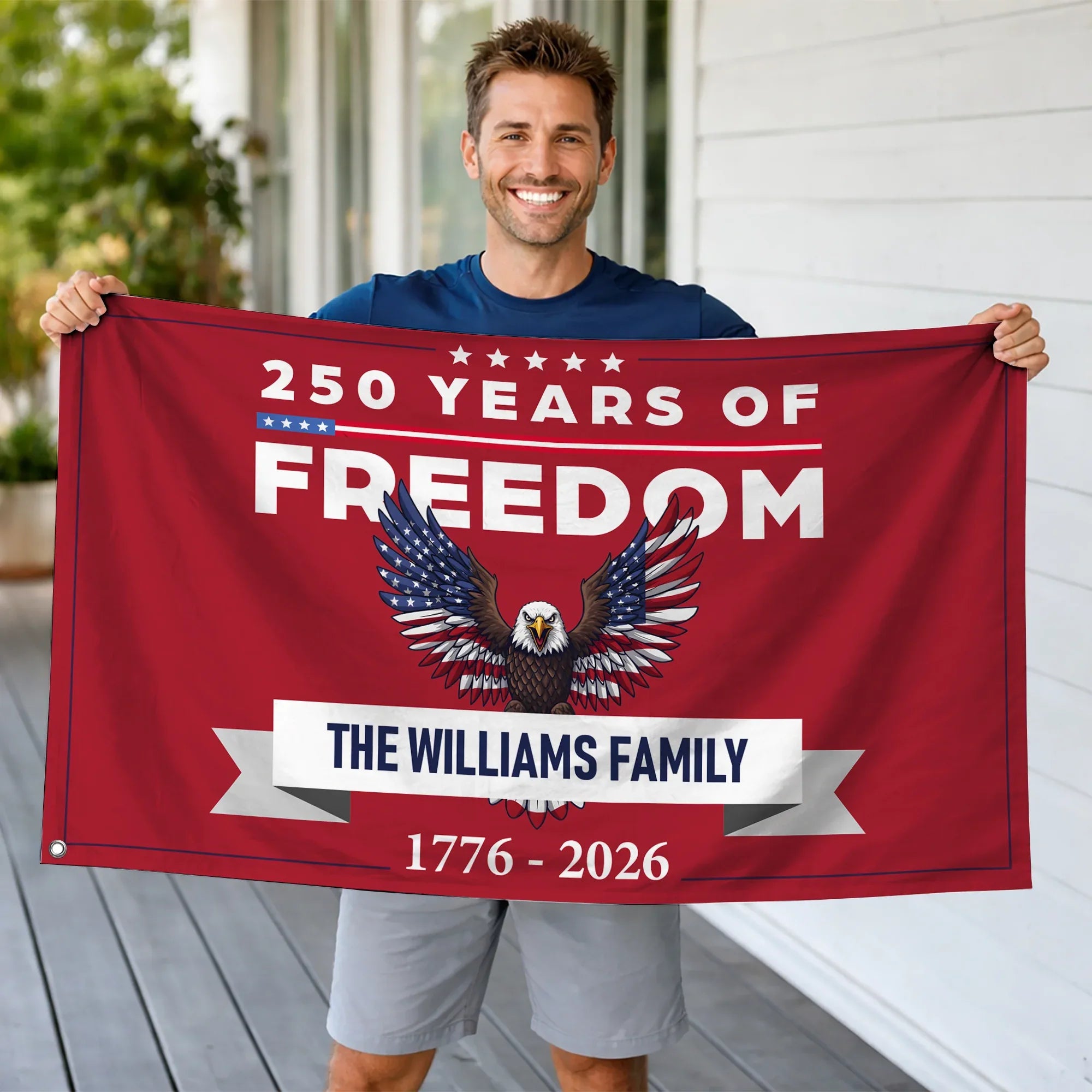 Personalized 250 Years of Freedom Patriotic Eagle House Flag