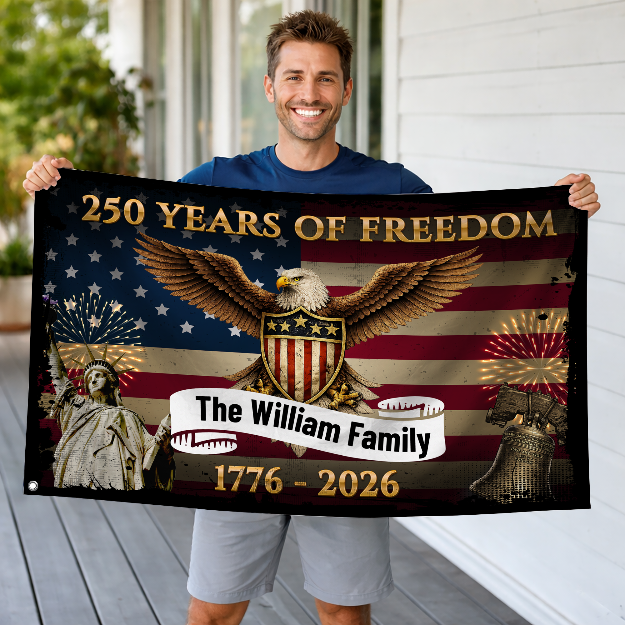 Personalized 250 Years of Freedom Patriotic House Flag